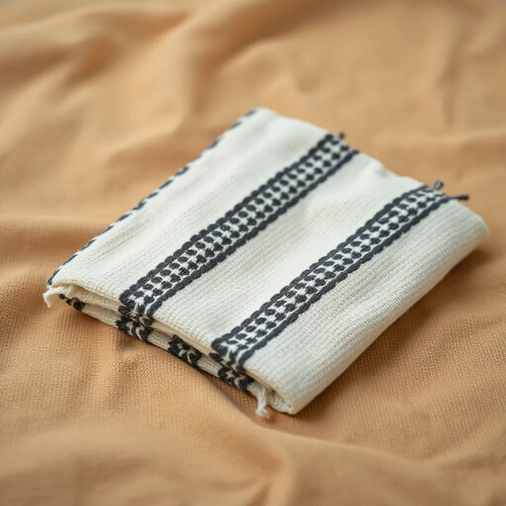 Authentic kuffiyeh with detailed woven texture and clean stitched edges laid on a neutral background