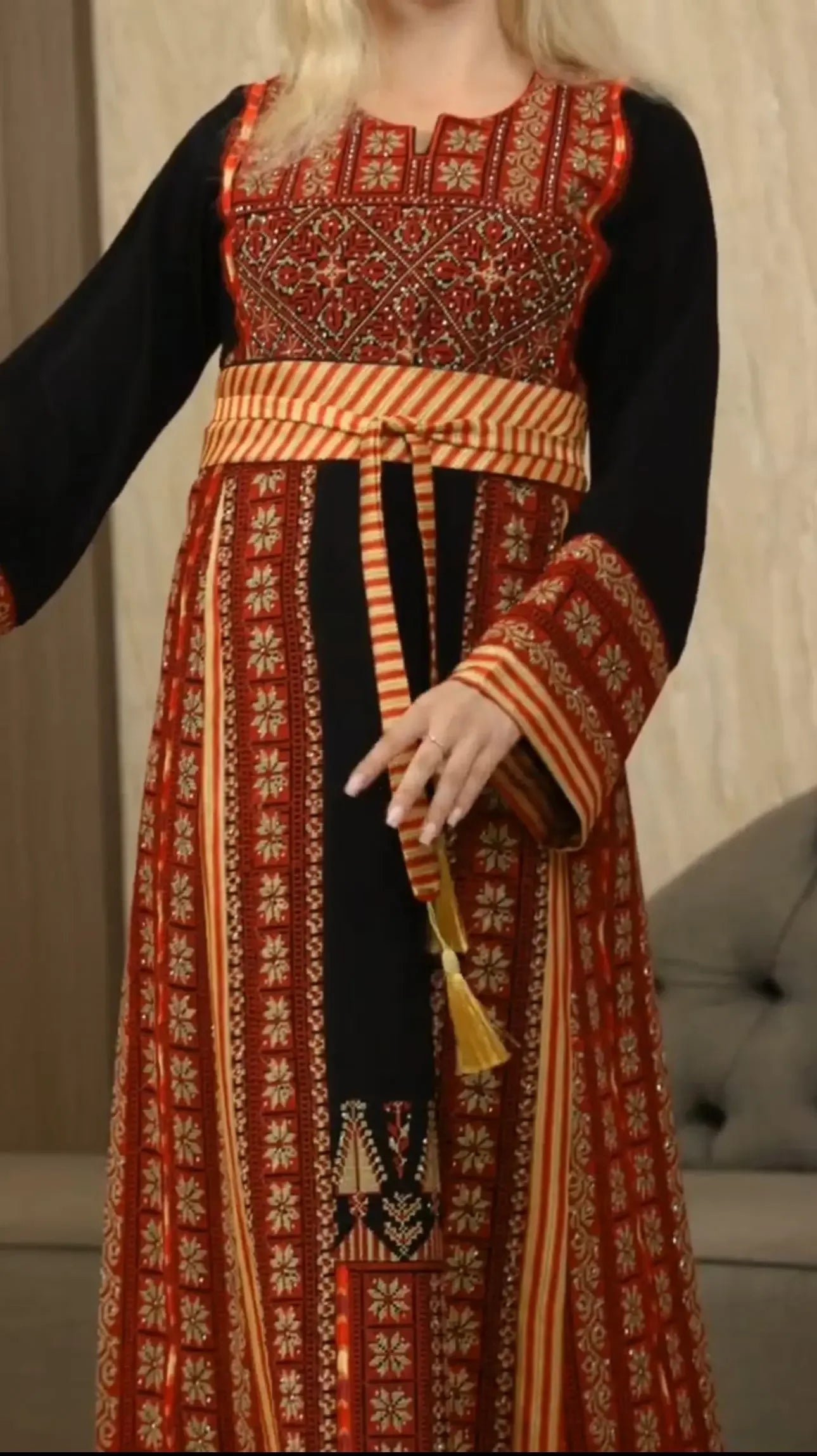 Elegance and Grace: Full Embroidered Thoub with Saya Palestinian Elegance