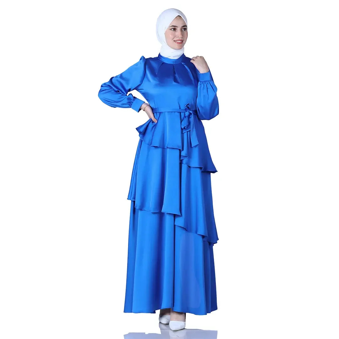 Elegant Layered Satin Gown: Timeless Sophistication and Grace Palestinian Elegance