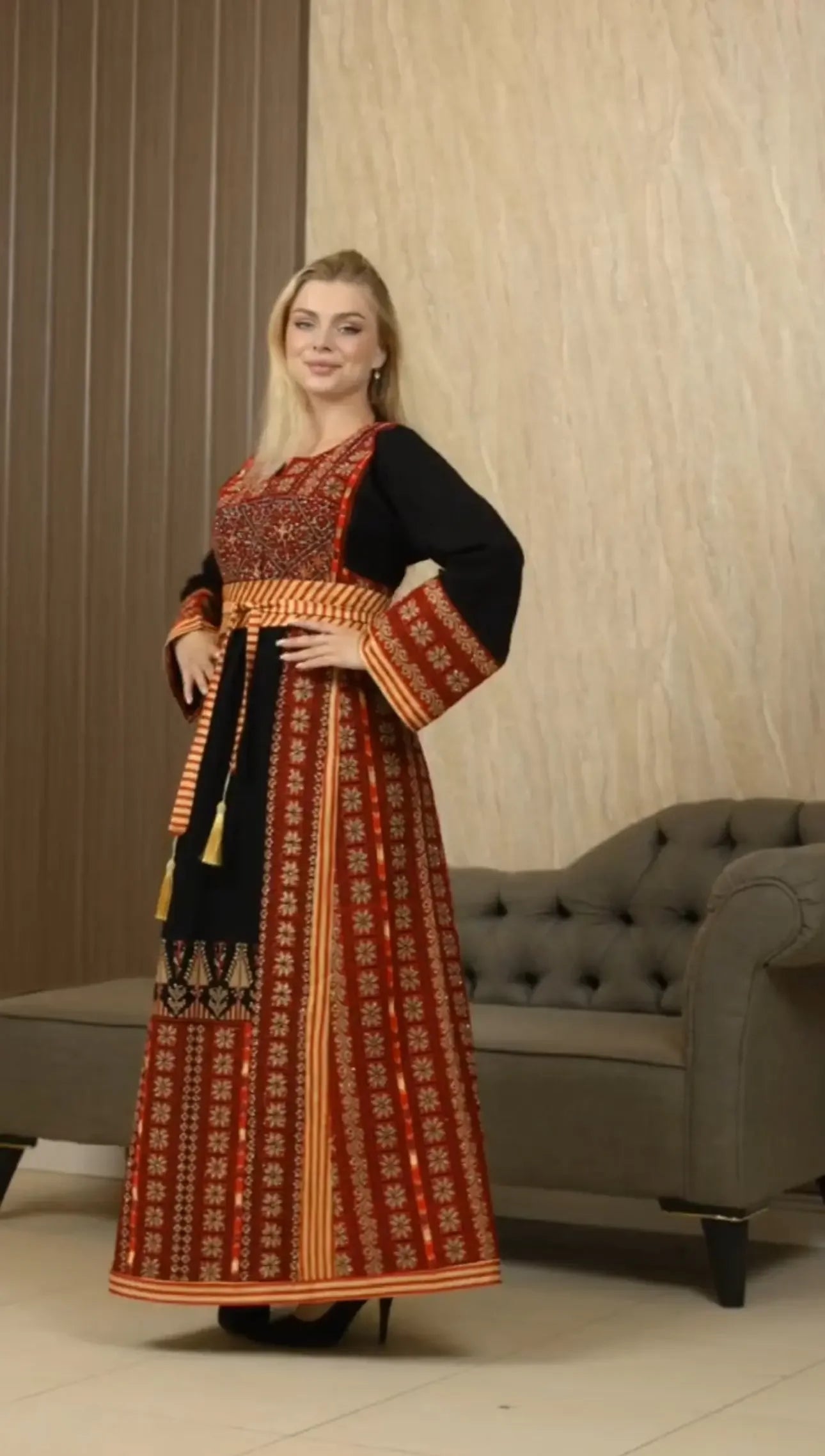 Elegance and Grace: Full Embroidered Thoub with Saya Palestinian Elegance