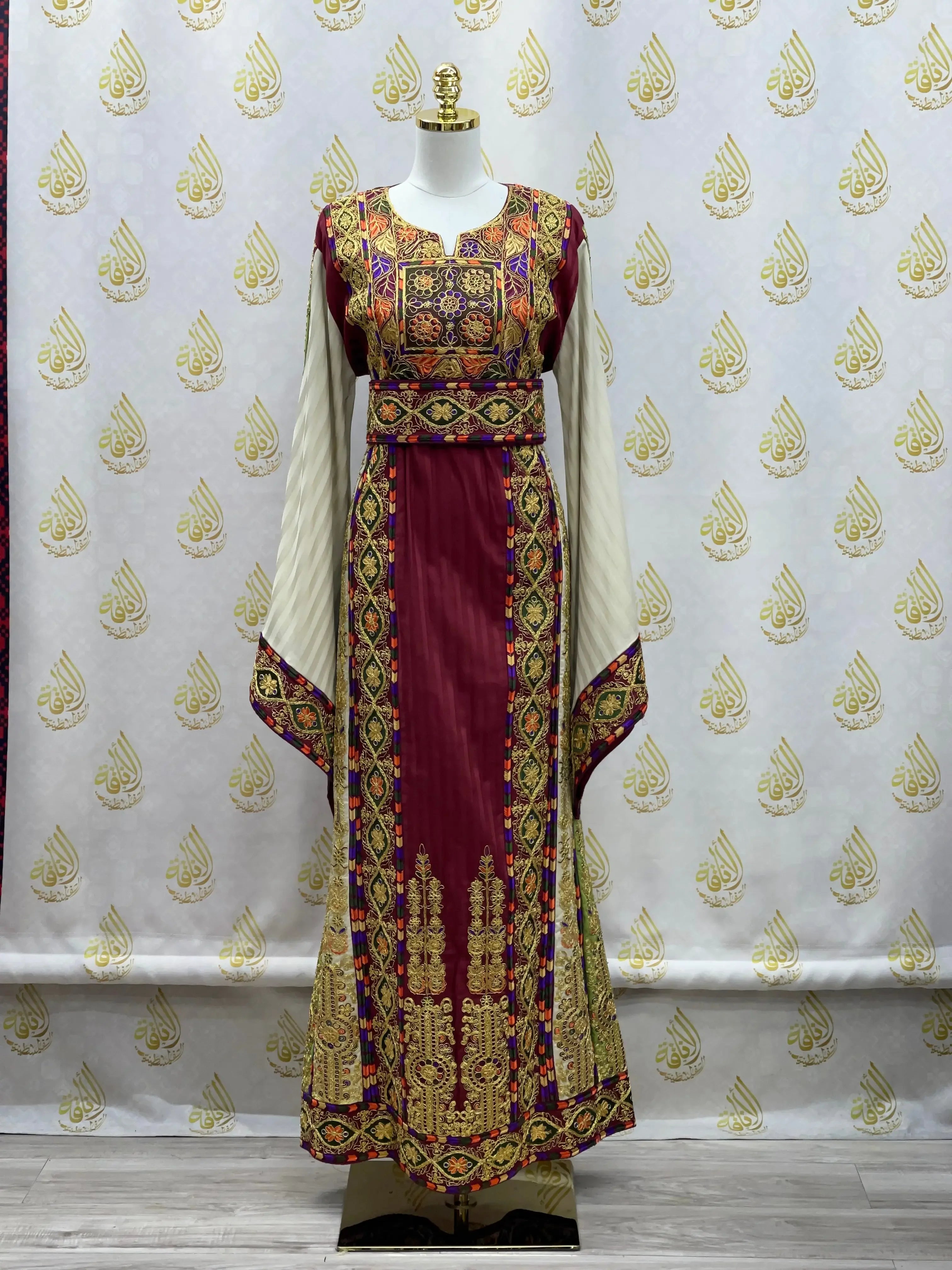 Embroidery Striped Malka Qasab Thoub: Traditional Elegance and Timeless Beauty Palestinian Elegance