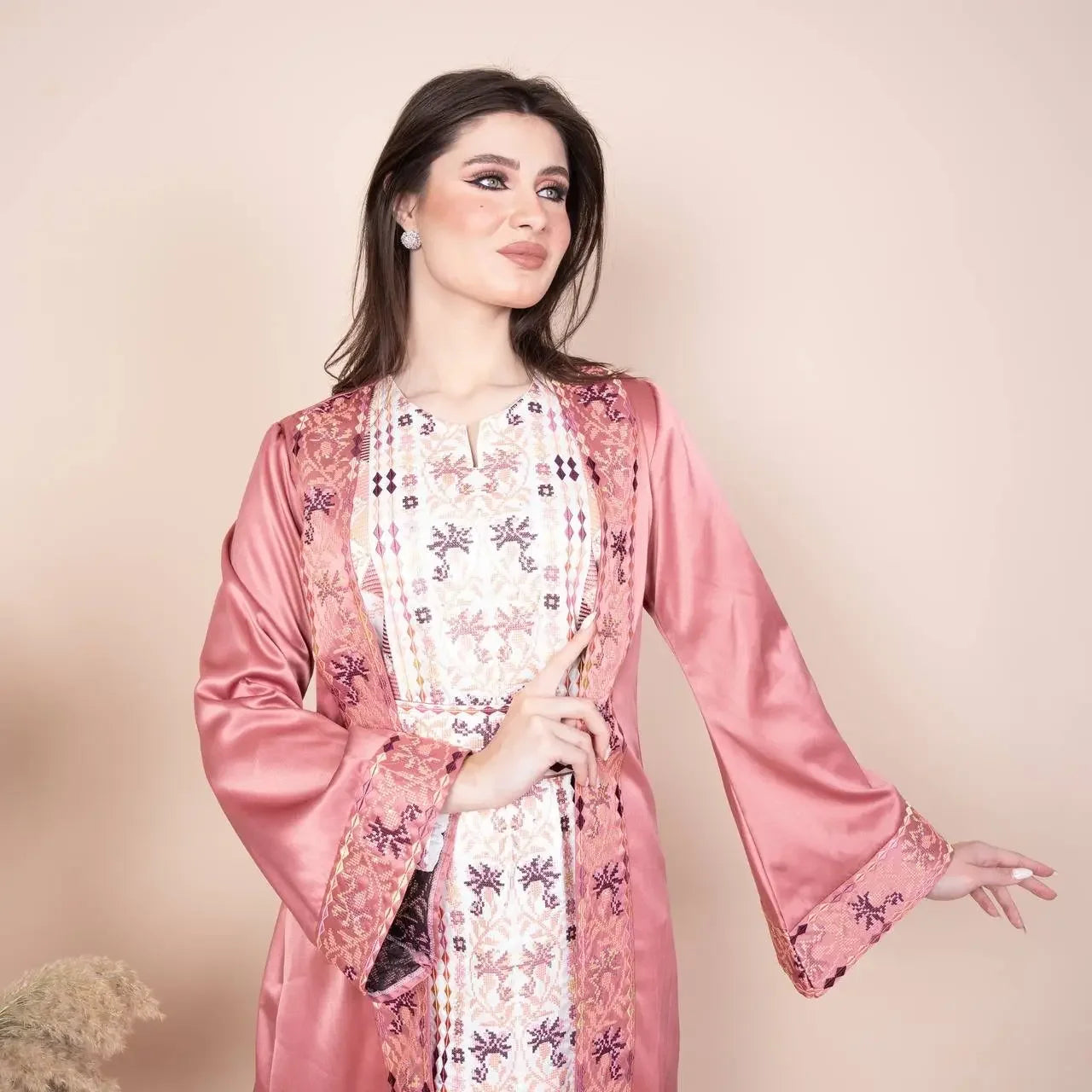 Embroidery Satin Kaftan: Luxurious Style and Unique Elegance Palestinian Elegance
