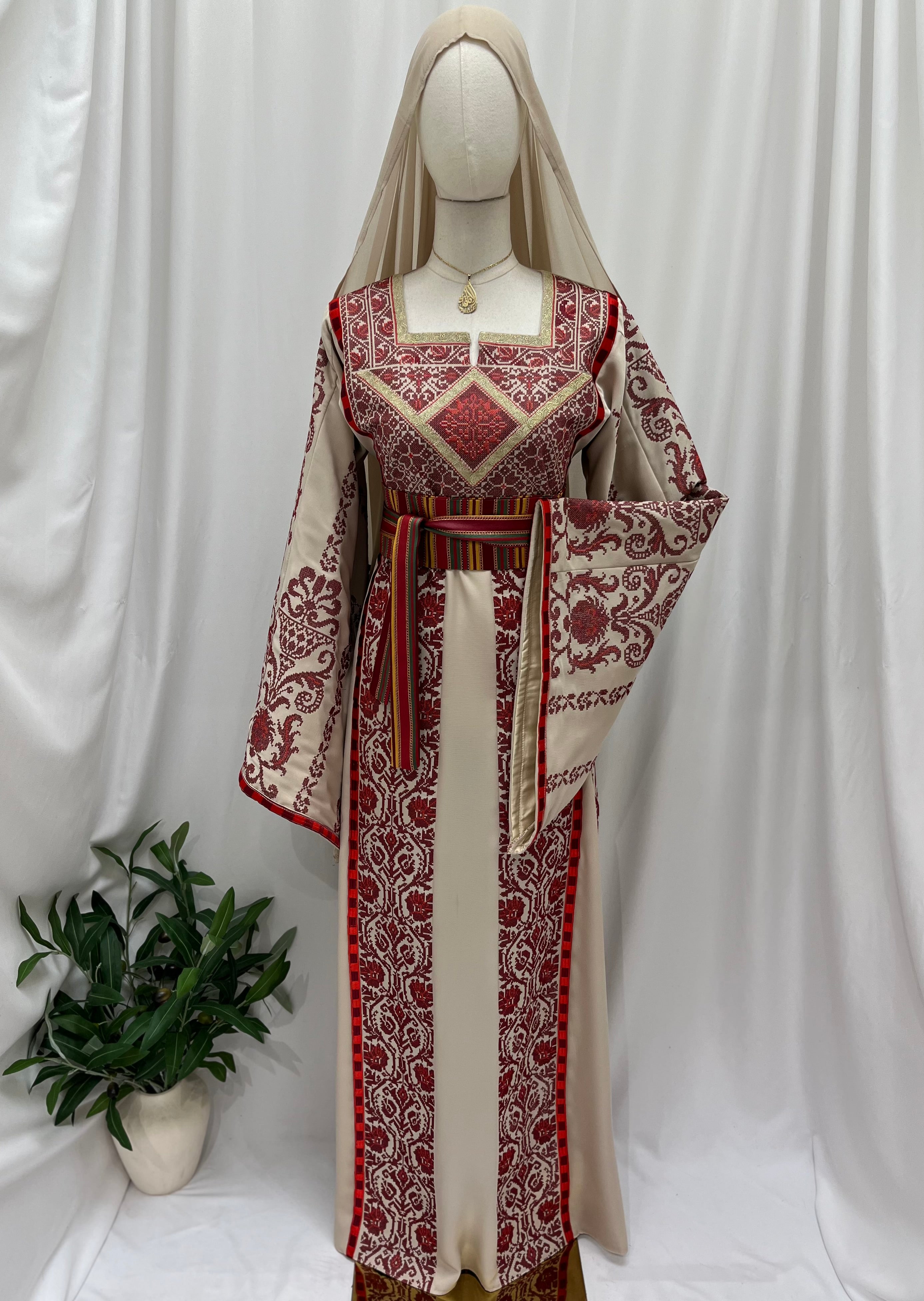 Traditional Palestinian Embroidered Thobe – with Saiah Belt