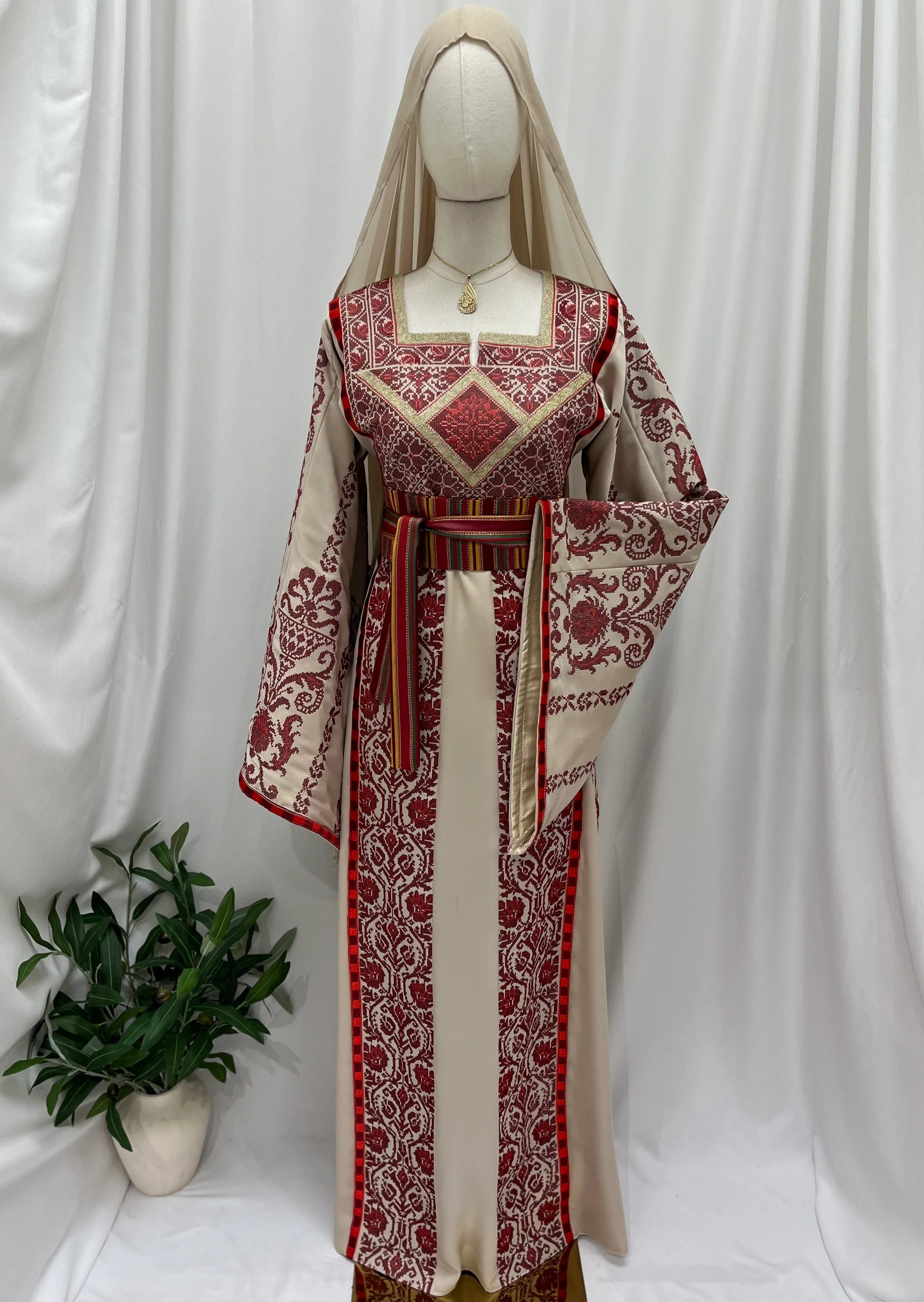 Traditional Palestinian Embroidered Thobe – with Saiah Belt