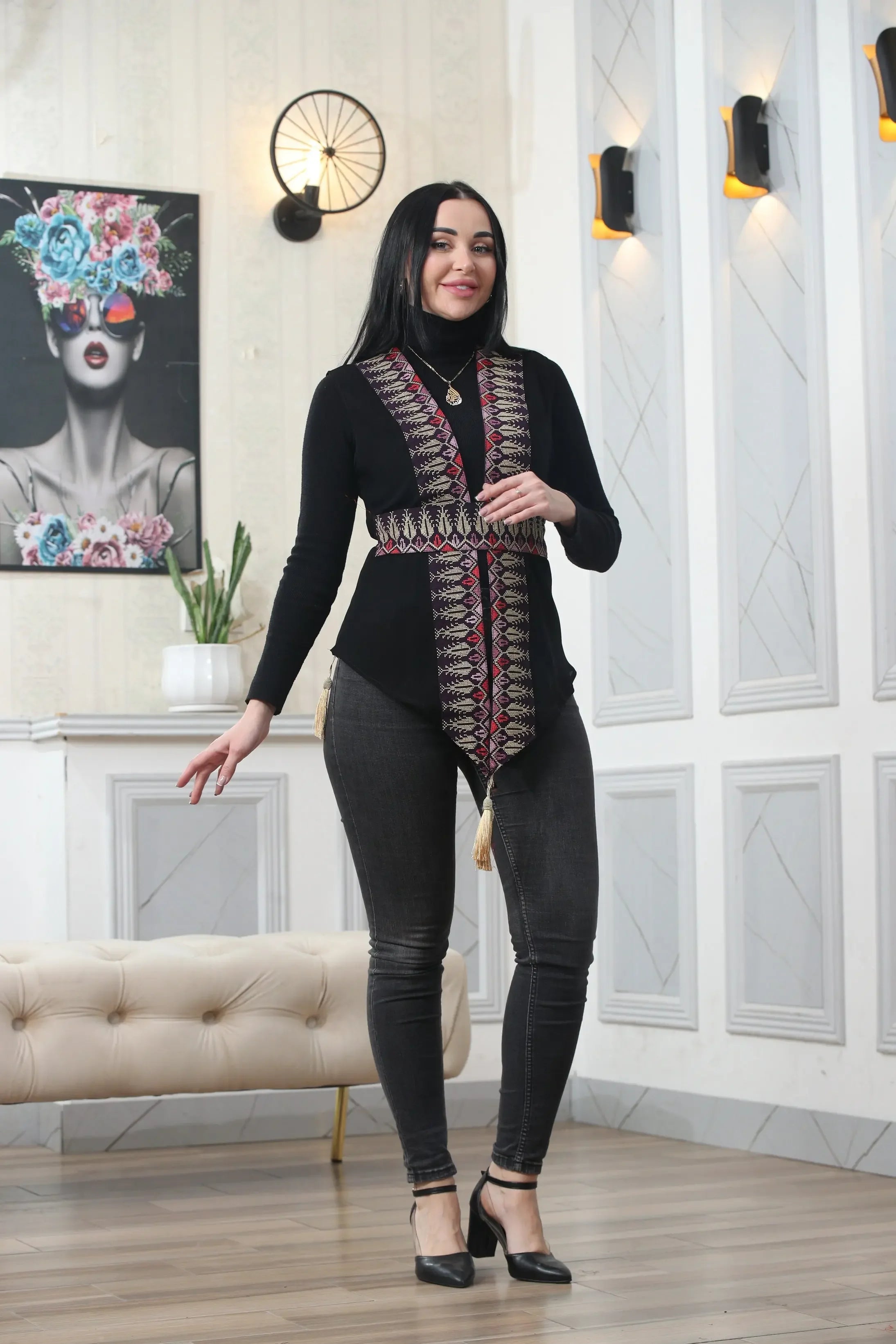 Chiffon Colorful Embroidered Vest - Vibrant & Stylish Layer Palestinian Elegance