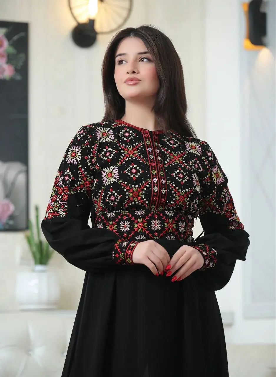 The Lina Embroidered Dress Palestinian Elegance