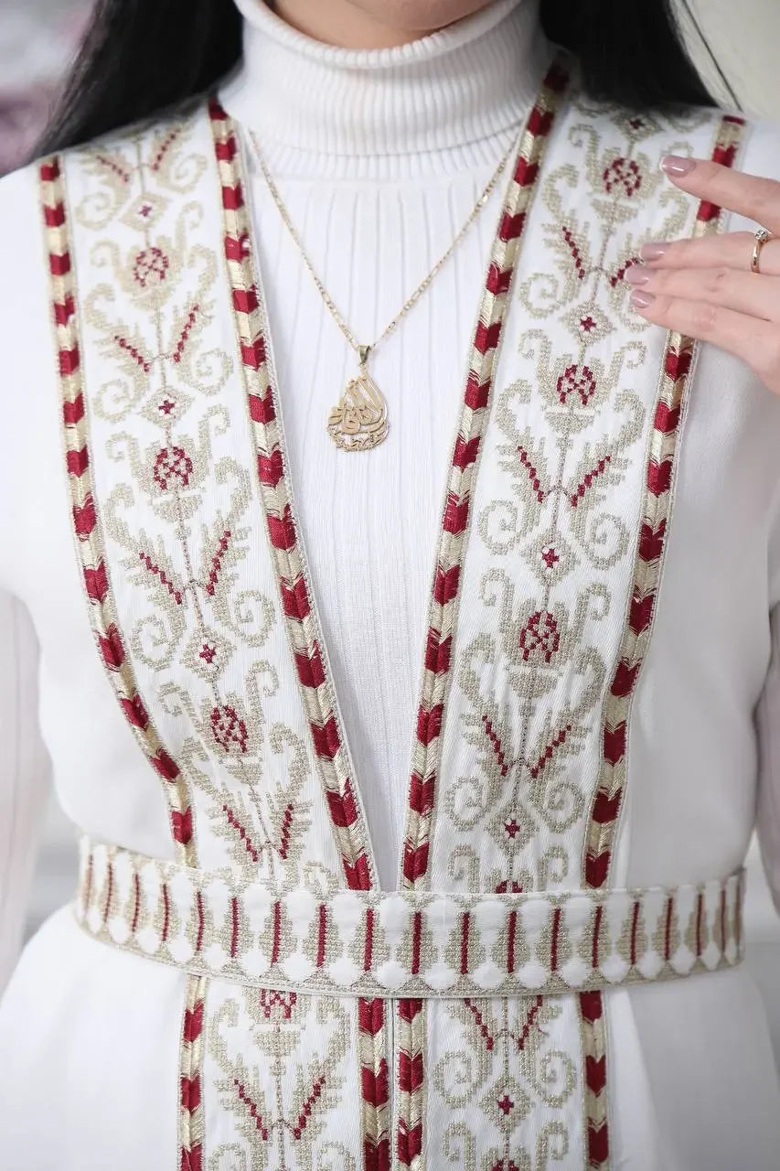 Embroidered Chiffon Vest With Tassels Palestinian Elegance