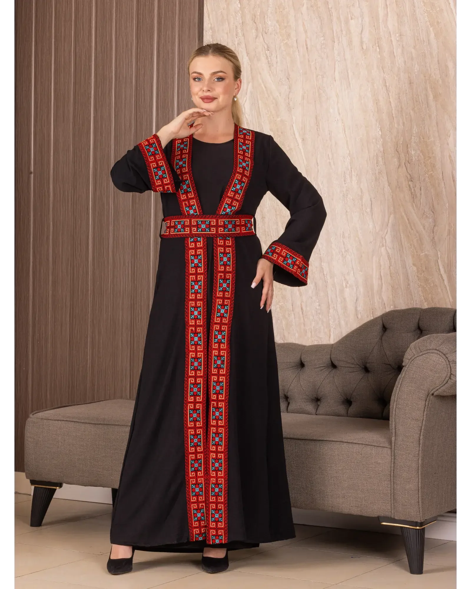 Embroidery Black-Red Cardigan: Timeless Elegance and Versatility Palestinian Elegance
