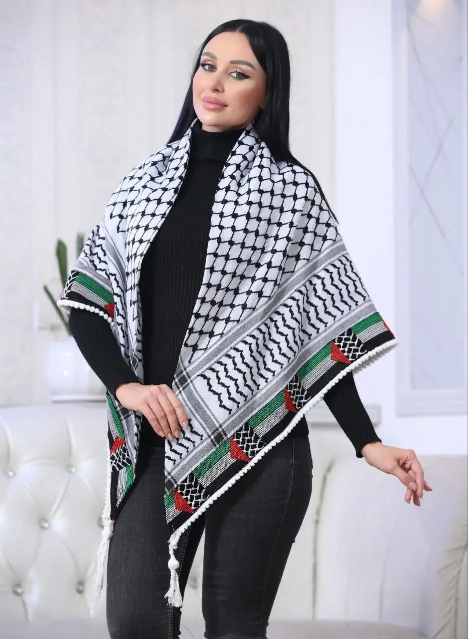 Embroidered Kuffiyeh with Flag: Cultural Pride and Timeless Elegance Palestinian Elegance