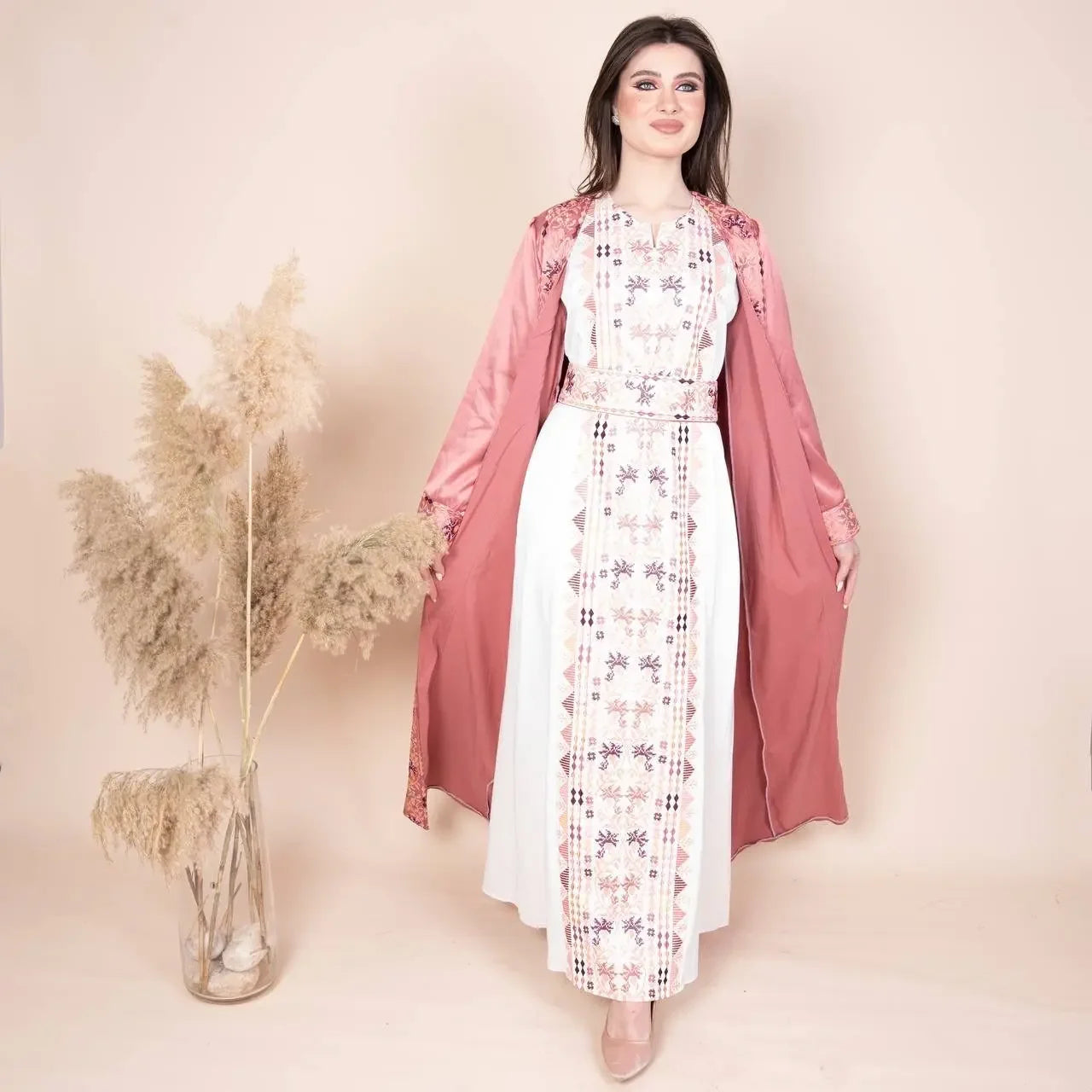 Embroidery Satin Kaftan: Luxurious Style and Unique Elegance Palestinian Elegance