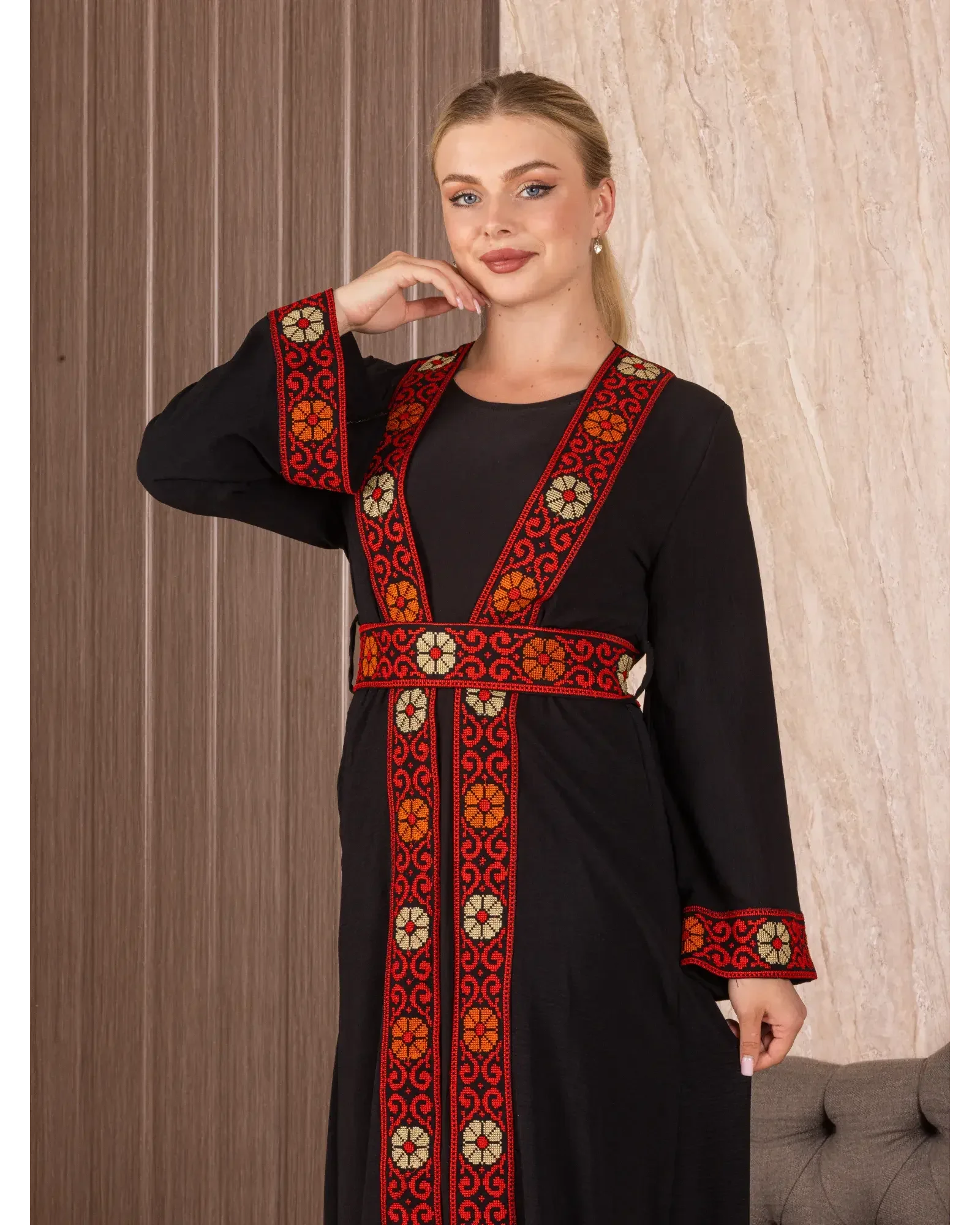 Embroidery Black-Red Cardigan: Timeless Elegance and Versatility Palestinian Elegance