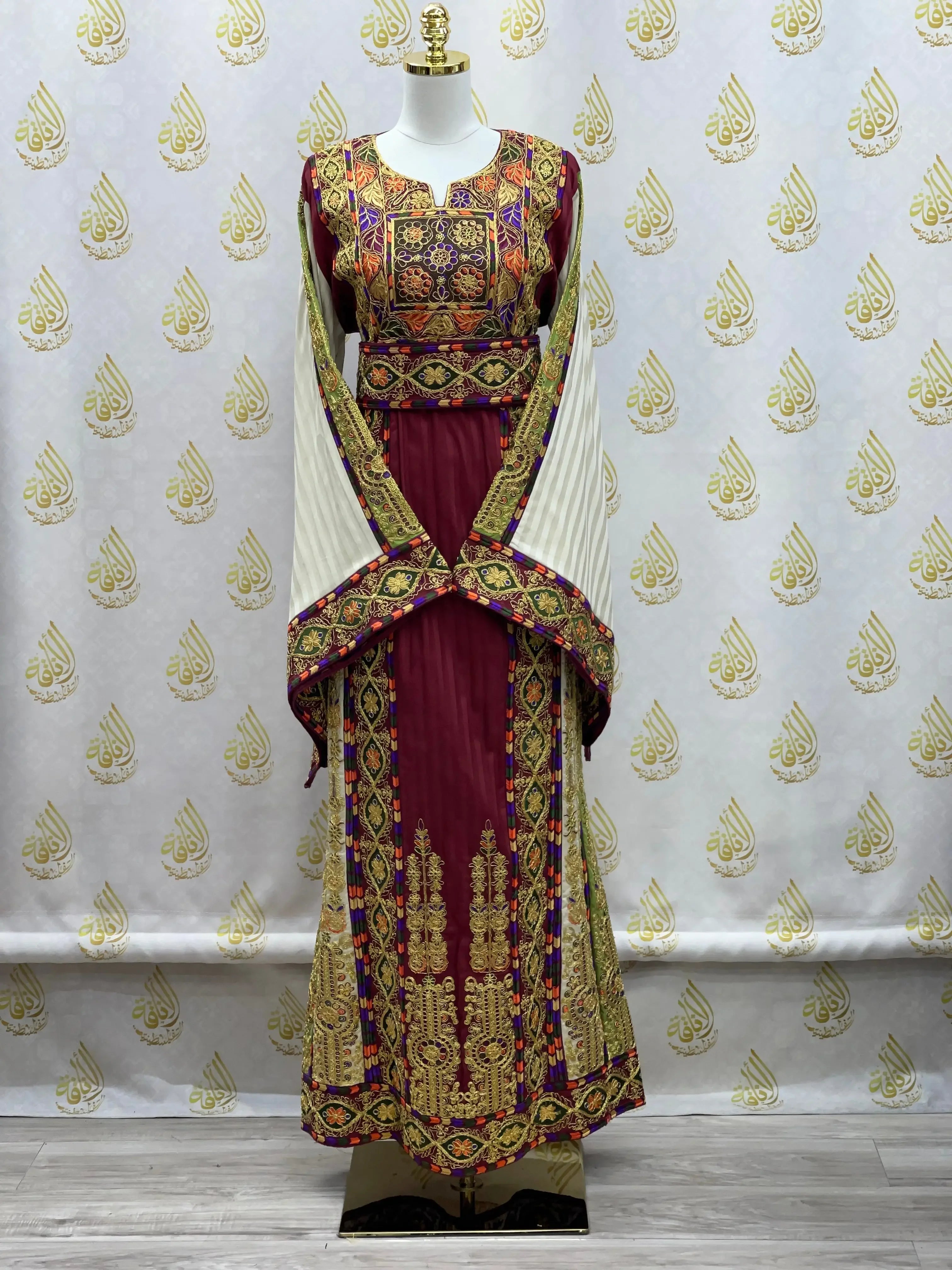 Embroidery Striped Malka Qasab Thoub: Traditional Elegance and Timeless Beauty Palestinian Elegance