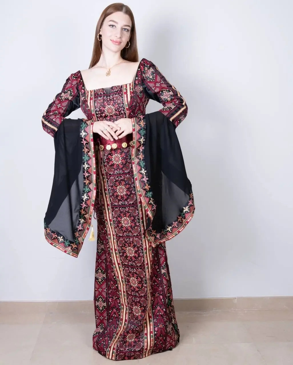 Embroidered High Quality Henna Dress: Traditional Elegance Meets Modern Style Palestinian Elegance