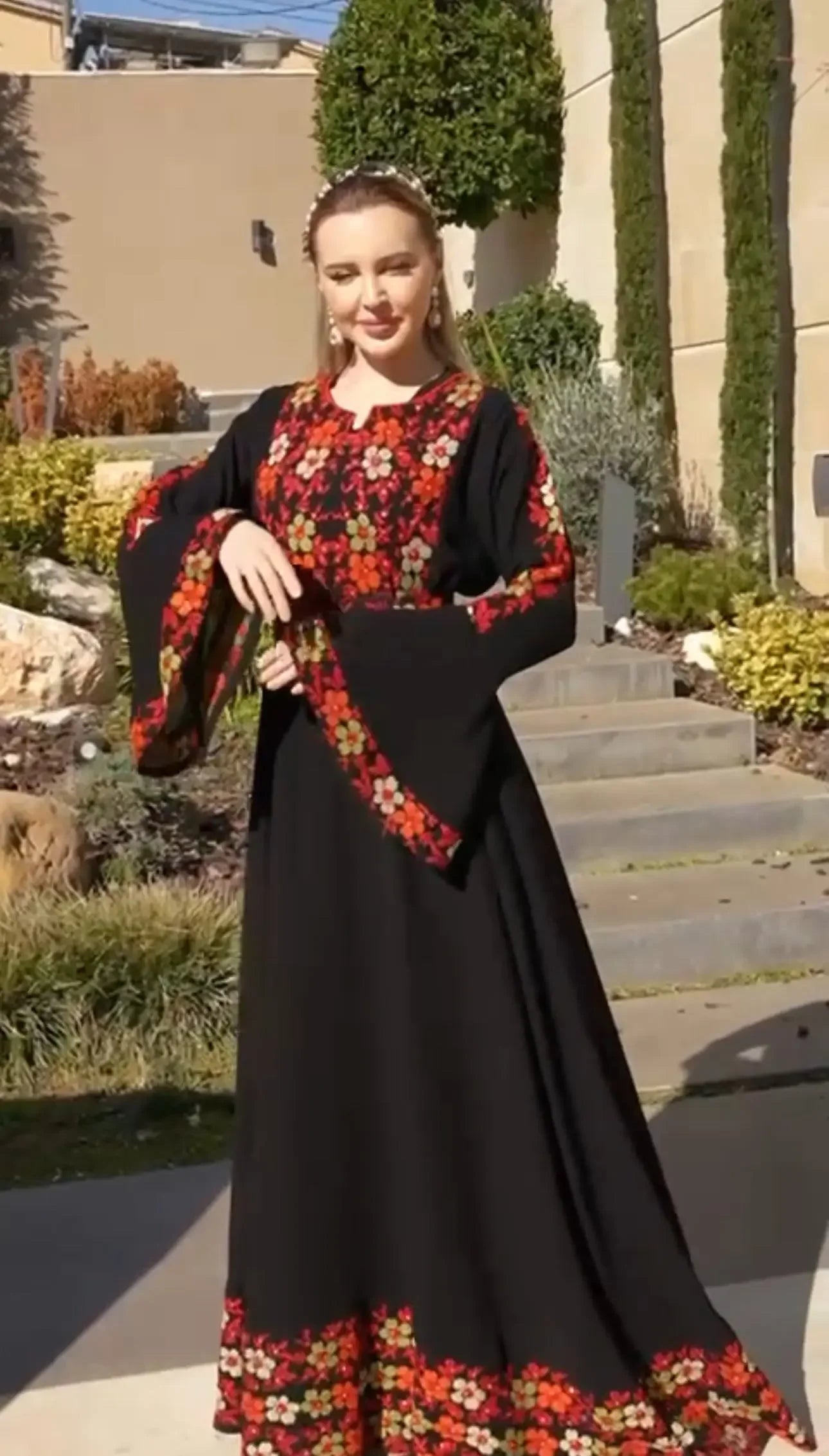 Elena Embroidery Wide Sleeves Dress: Feminine Grace and Effortless Style Palestinian Elegance