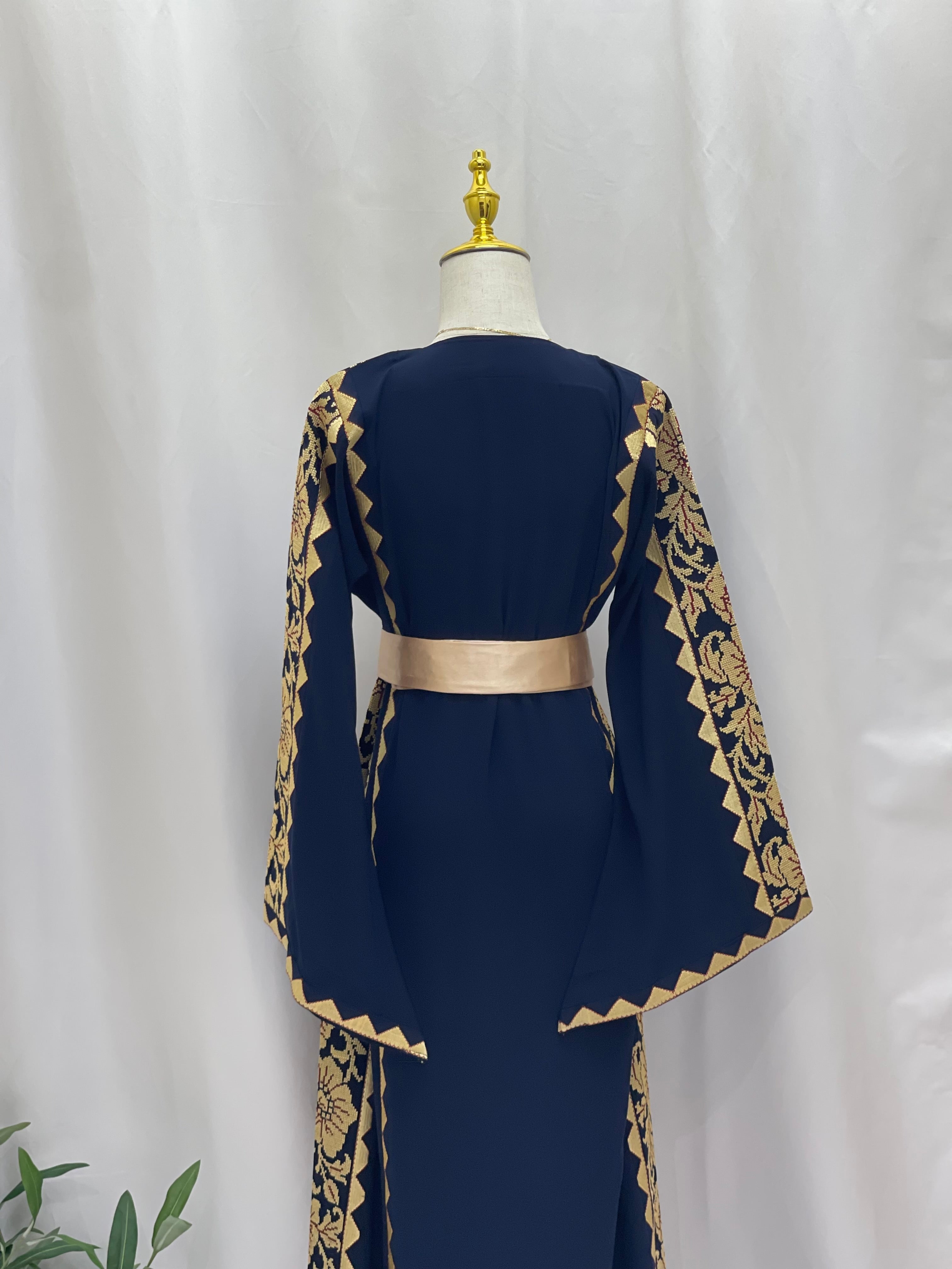 Stylish Embroidered Thoub with Dual-Style Belt: Elegance and Versatility Palestinian Elegance