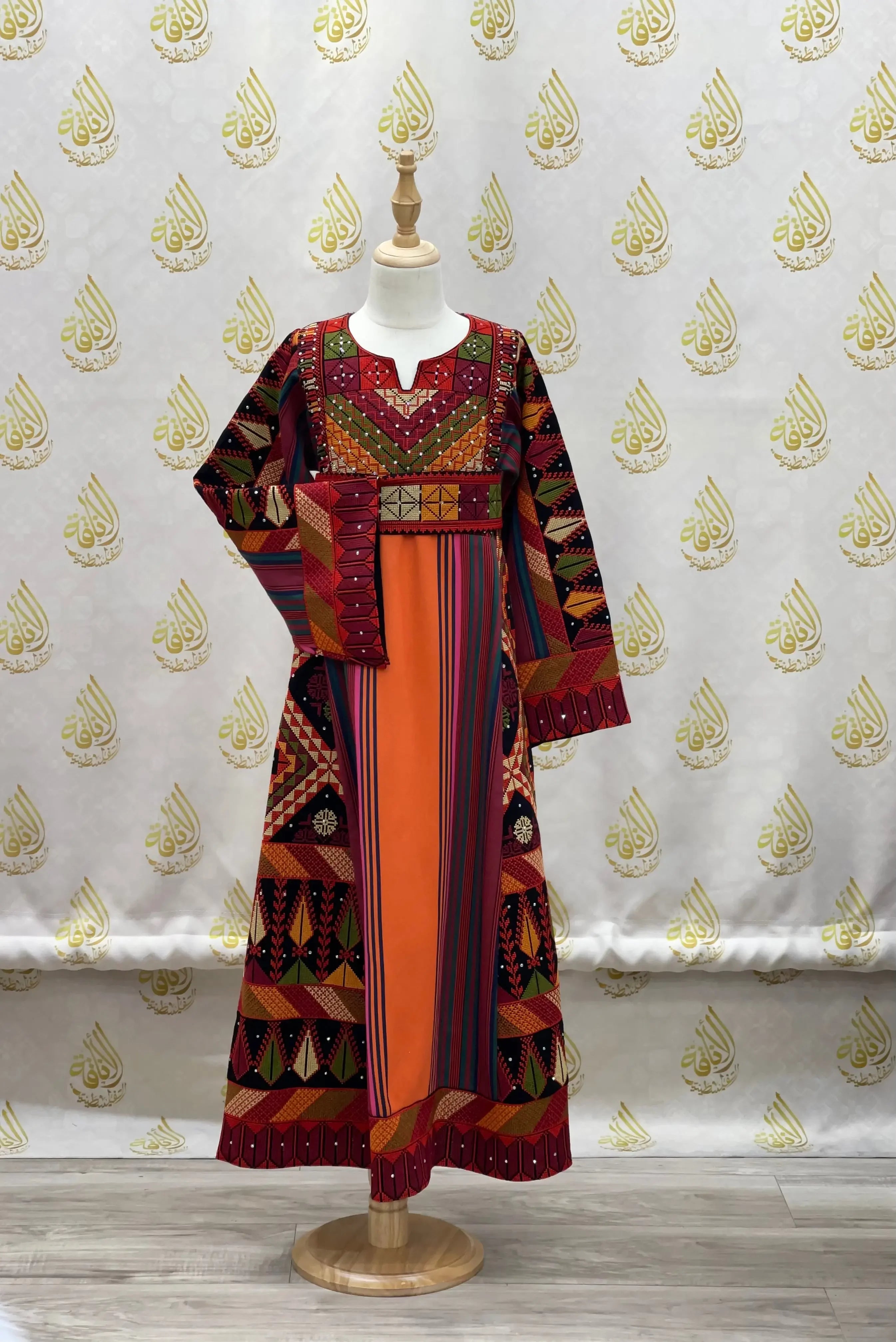 Girls Orange Embroidered Thoub Majdalawe Palestinian Elegance
