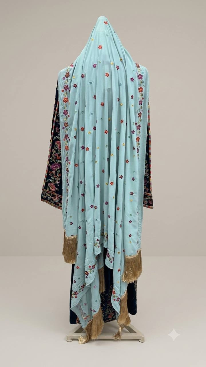 Turquoise Blossom Extra-Long Shawl