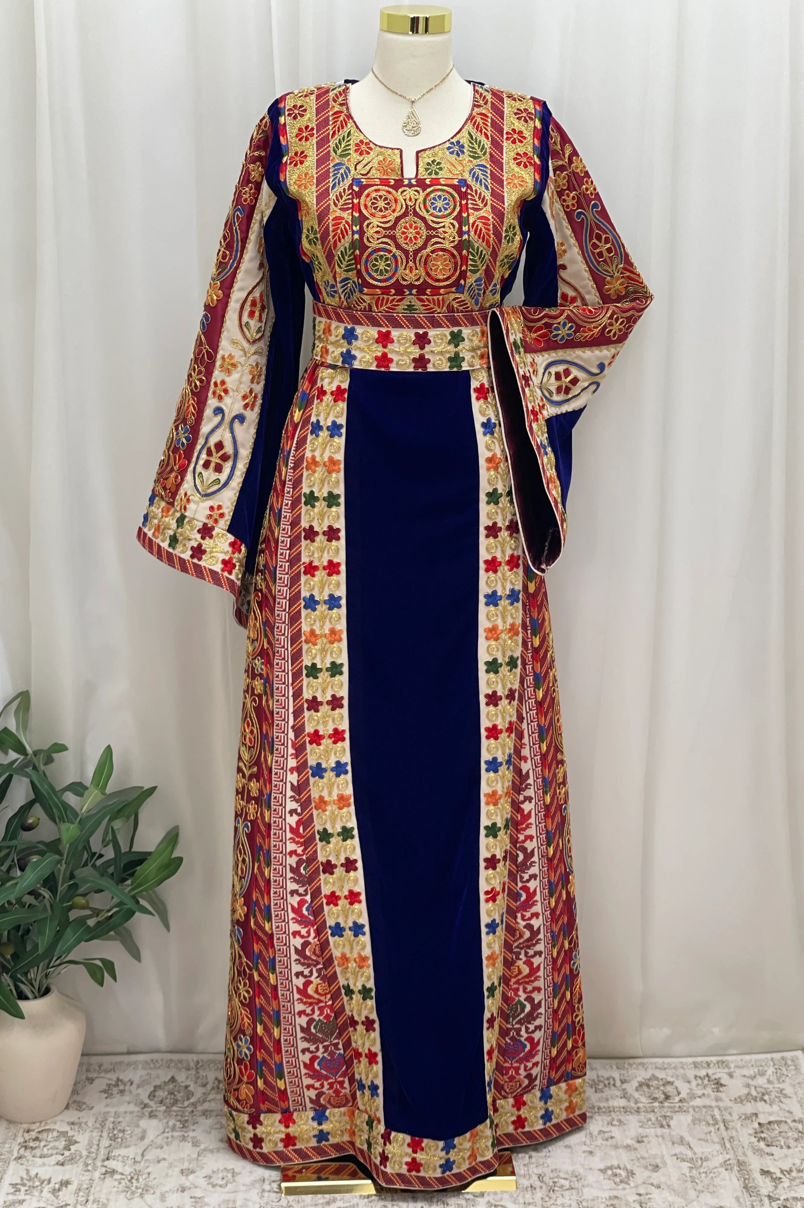 Al Jawhara Qasab Velvet Embroidered Thobe - Palestinian Elegance