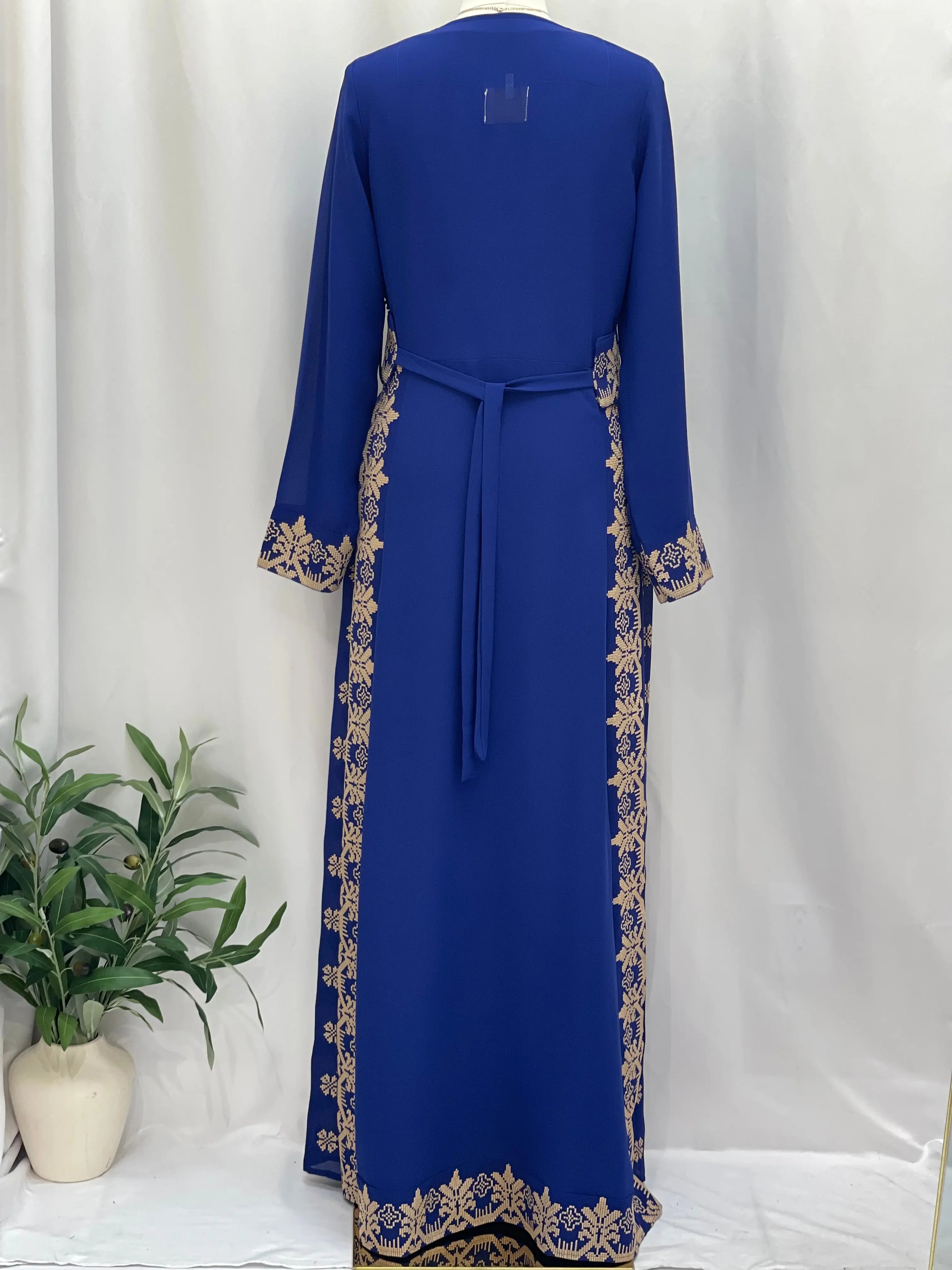 Timeless Elegance: Royal Blue Embroidered Dress Palestinian Elegance