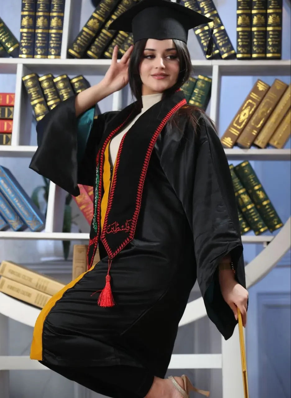 Embroidered Stole with Palestine Map & Arabic Script – Celebrate Cultural Heritage Palestinian Elegance