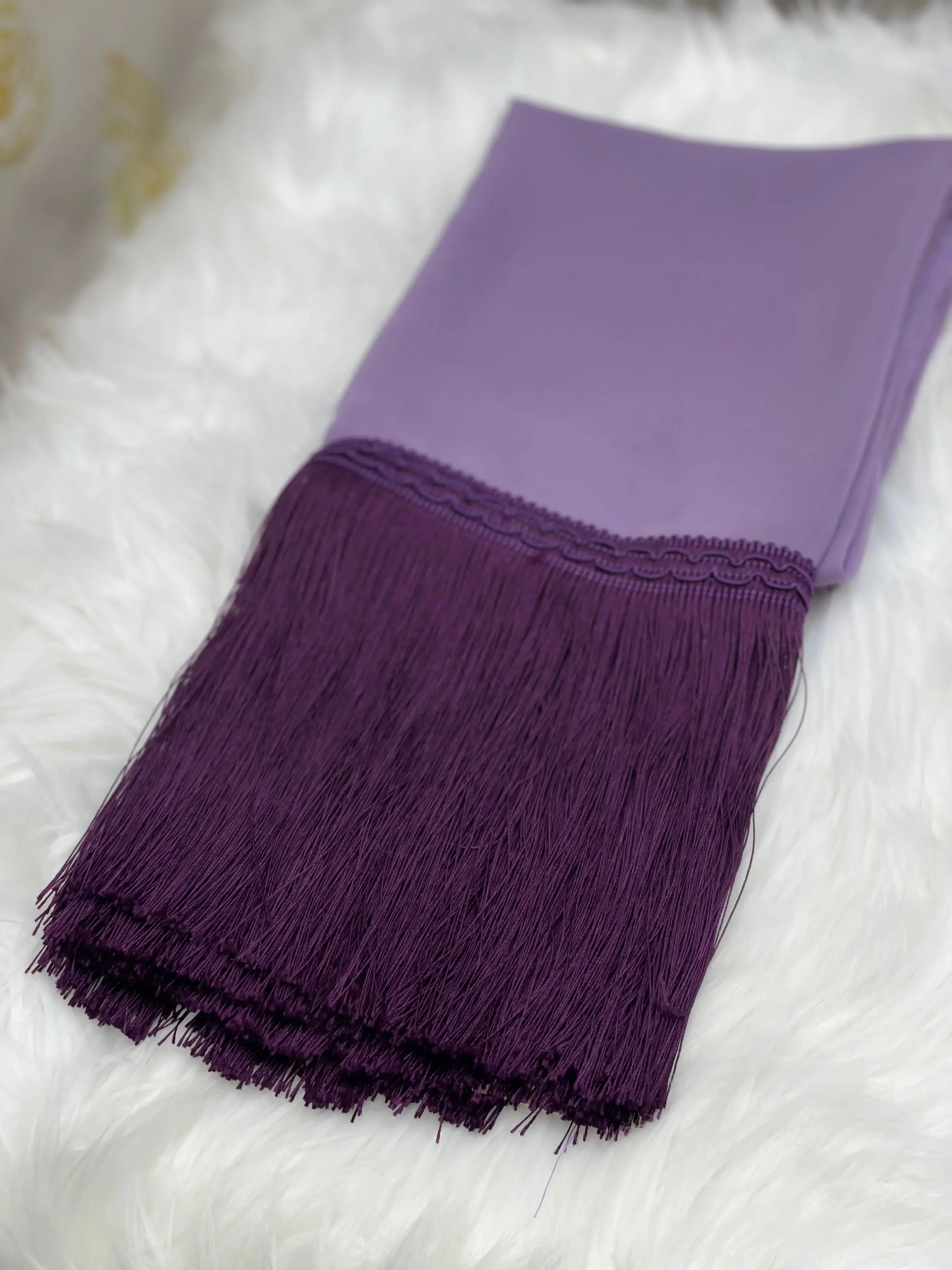 Traditional Palestinian khirka shawl in purple with detailed fringe from Palestinian Elegance