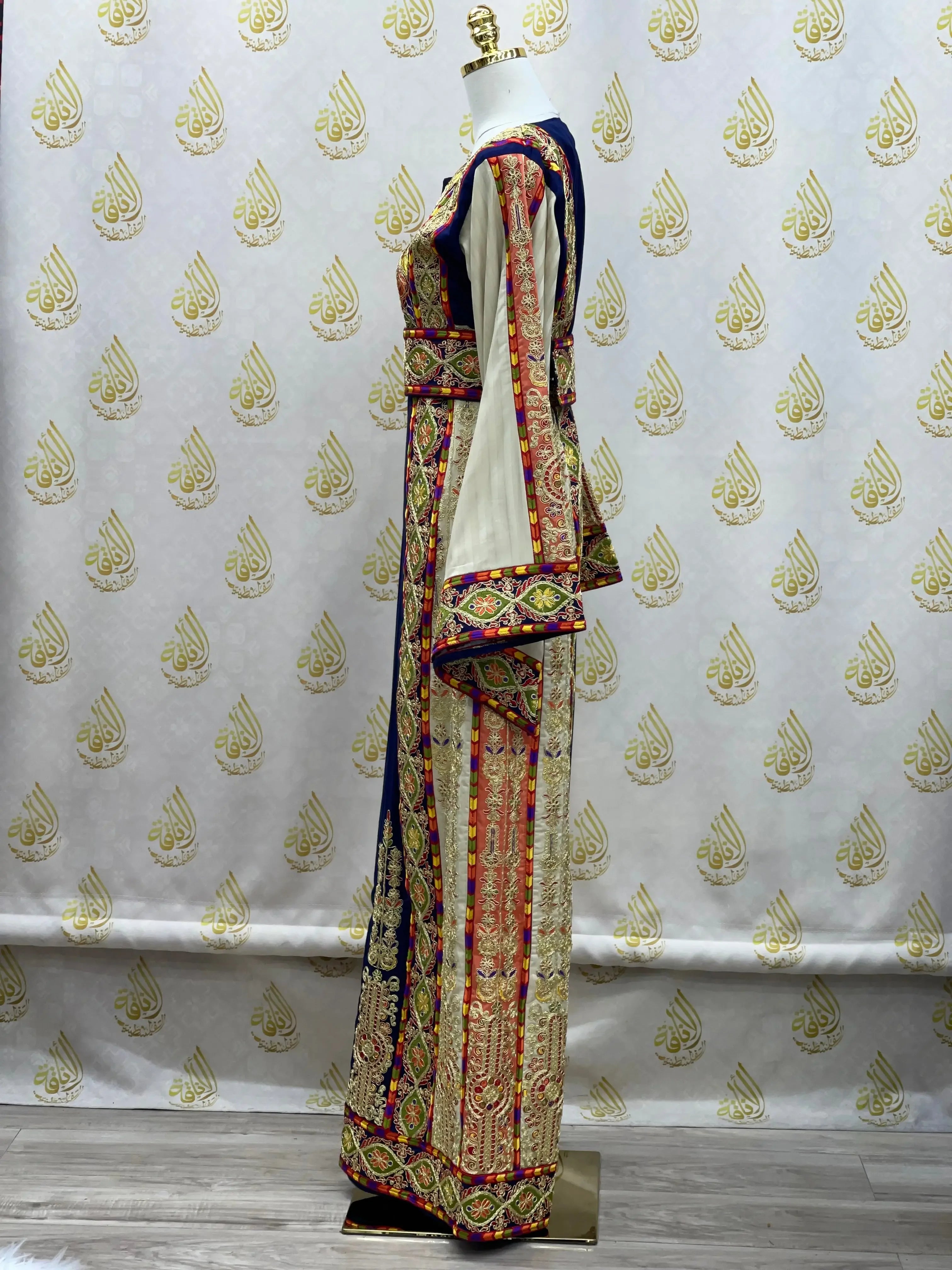 Embroidery Striped Malka Qasab Thoub: Traditional Elegance and Timeless Beauty Palestinian Elegance