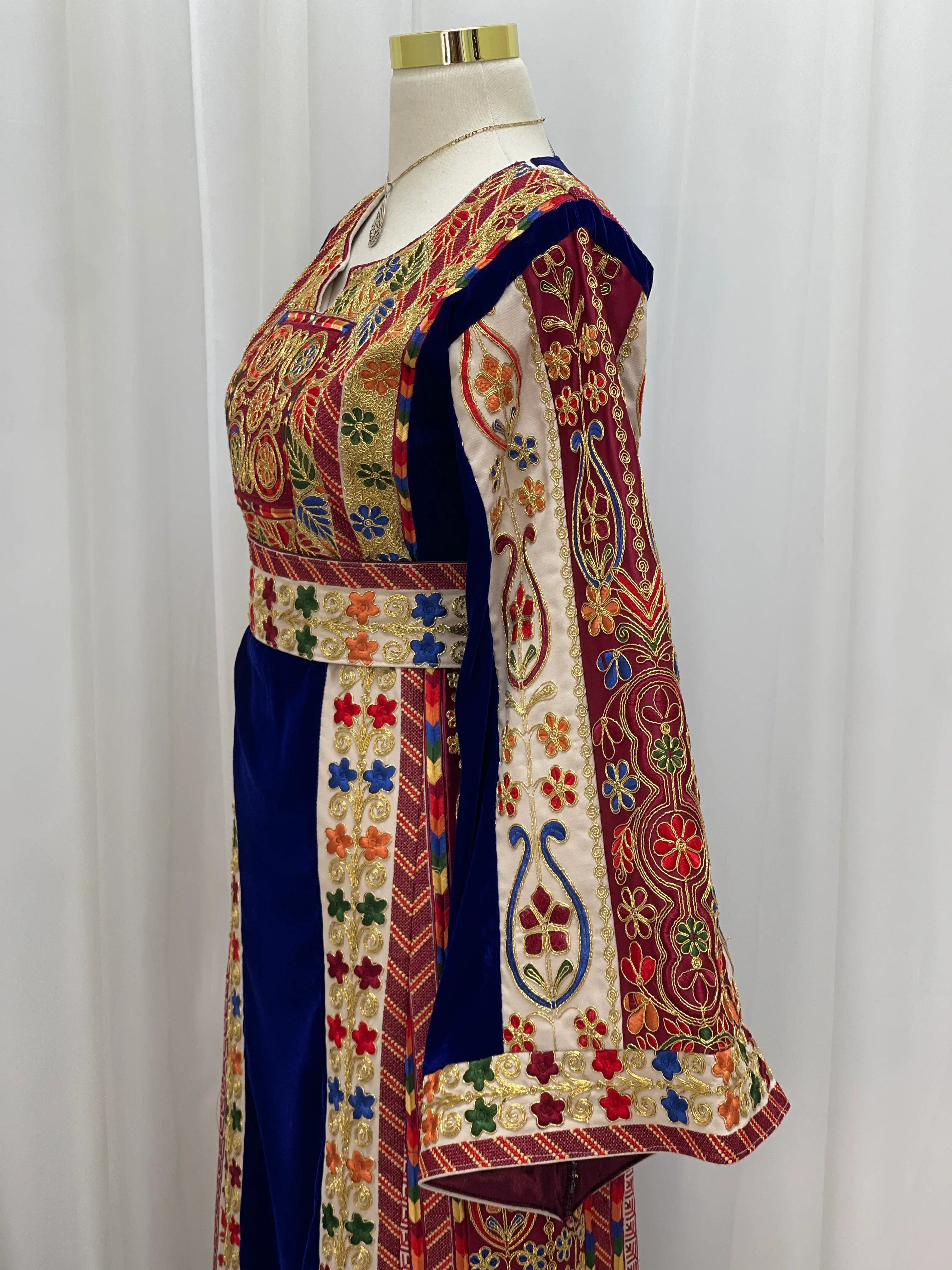 Al Jawhara Qasab Velvet Embroidered Thobe - Palestinian Elegance