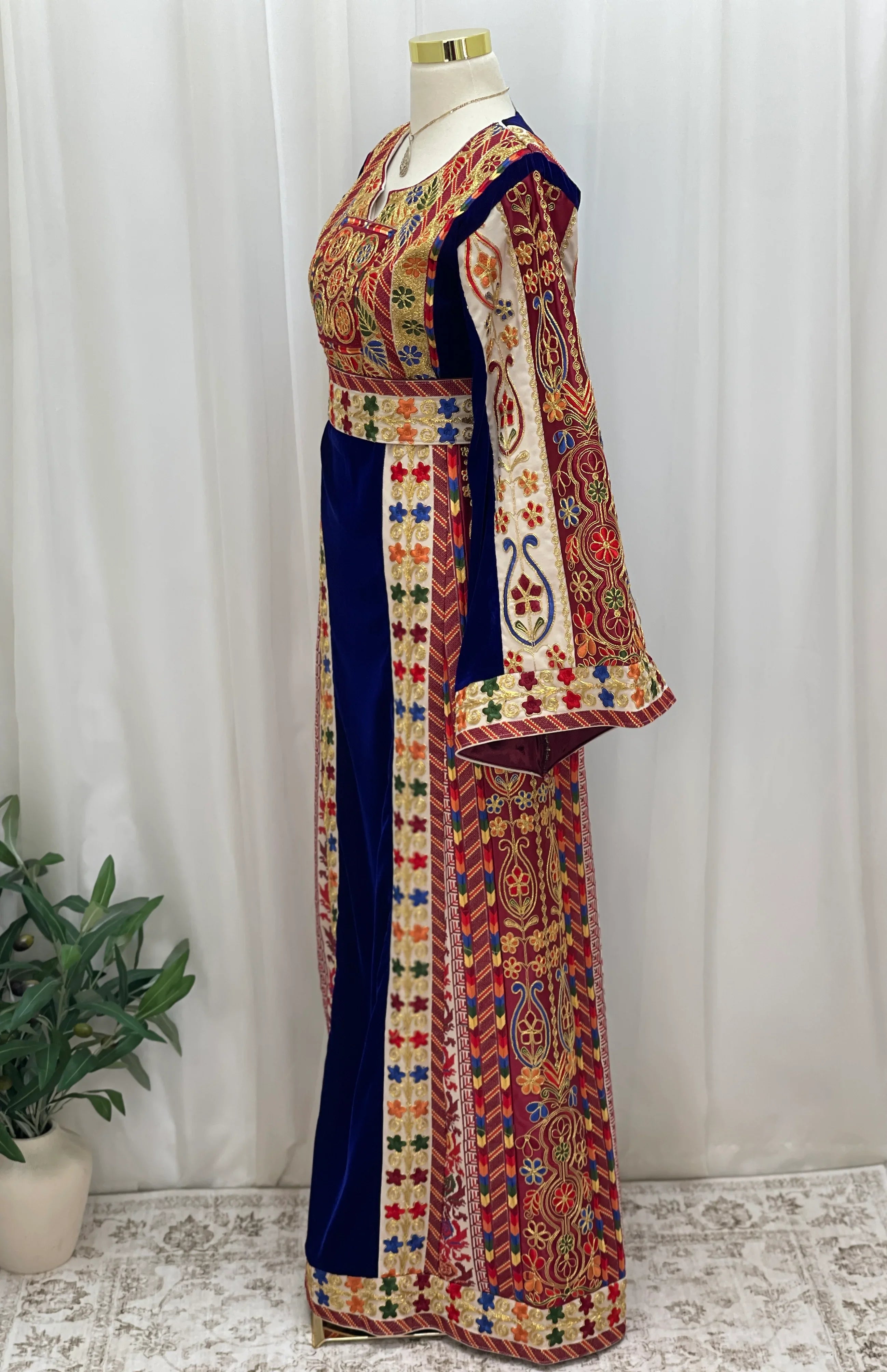Al Jawhara Qasab Velvet Embroidered Thobe - Palestinian Elegance