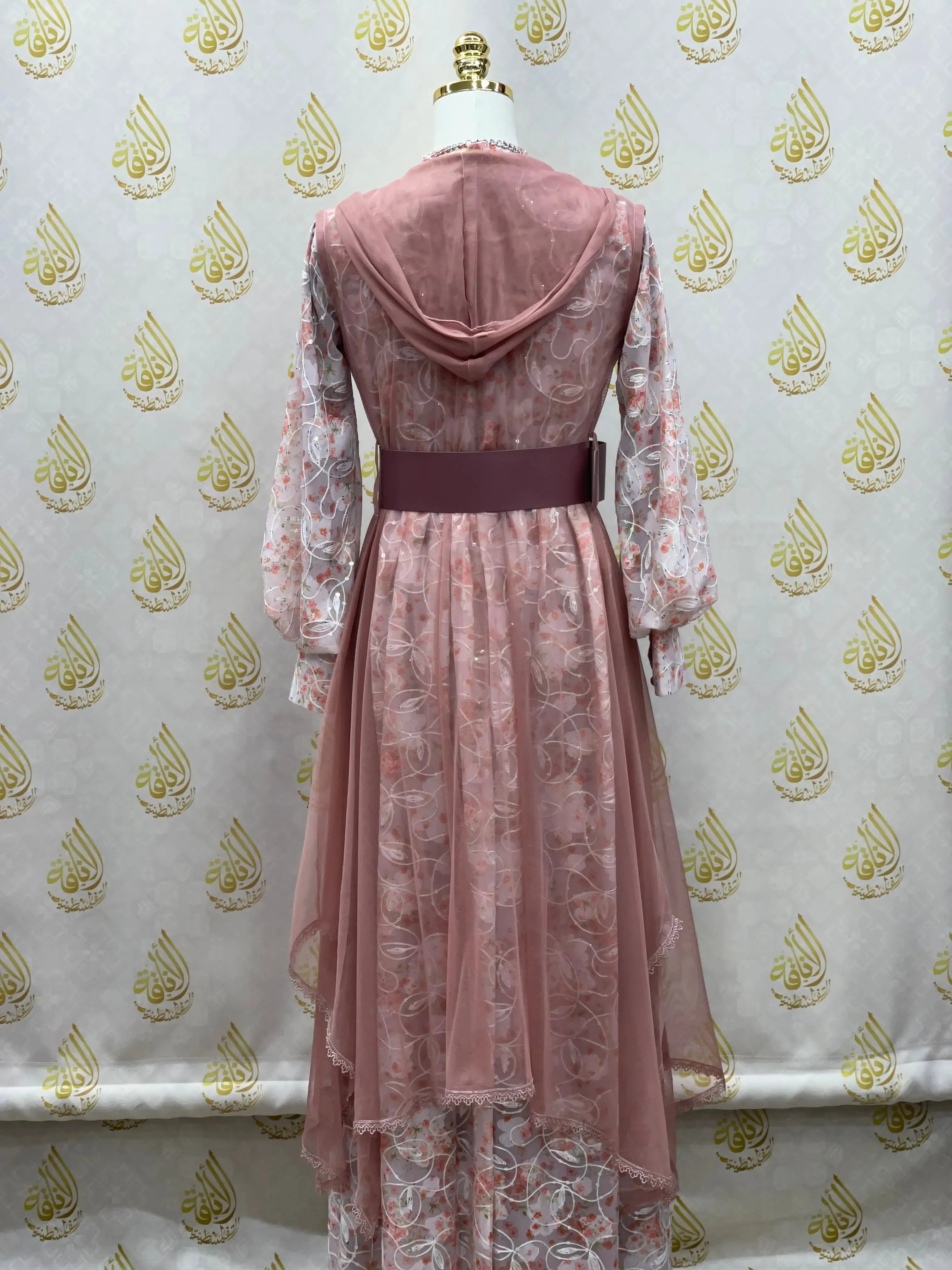 Floral Embroidered Mesh Overlay Dress with Beads: Enchanting Elegance and Grace Palestinian Elegance