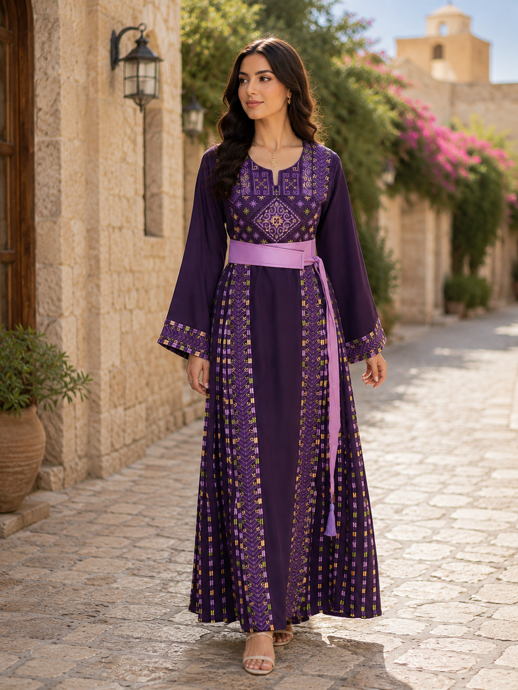 Lavender Heritage Embroidered Thobe: A Luxurious Deep-Purple Thobe -  Palestinian Elegance