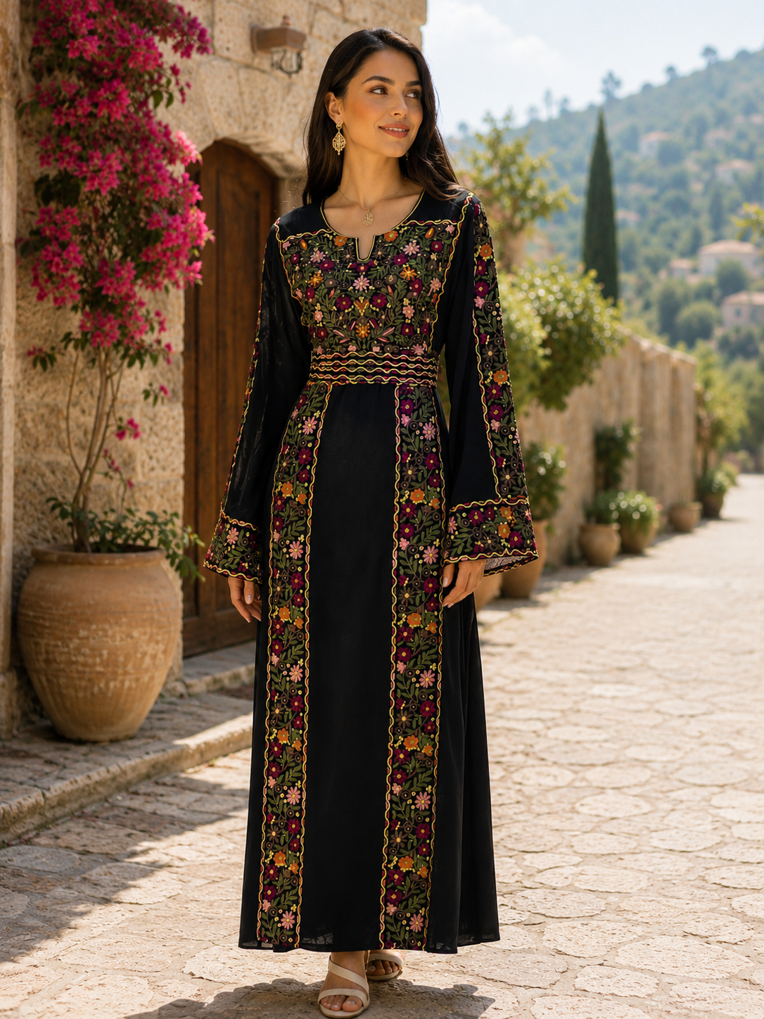 Floral Essence Embroidered Thobe: A traditional Palestinian Embroidered dress