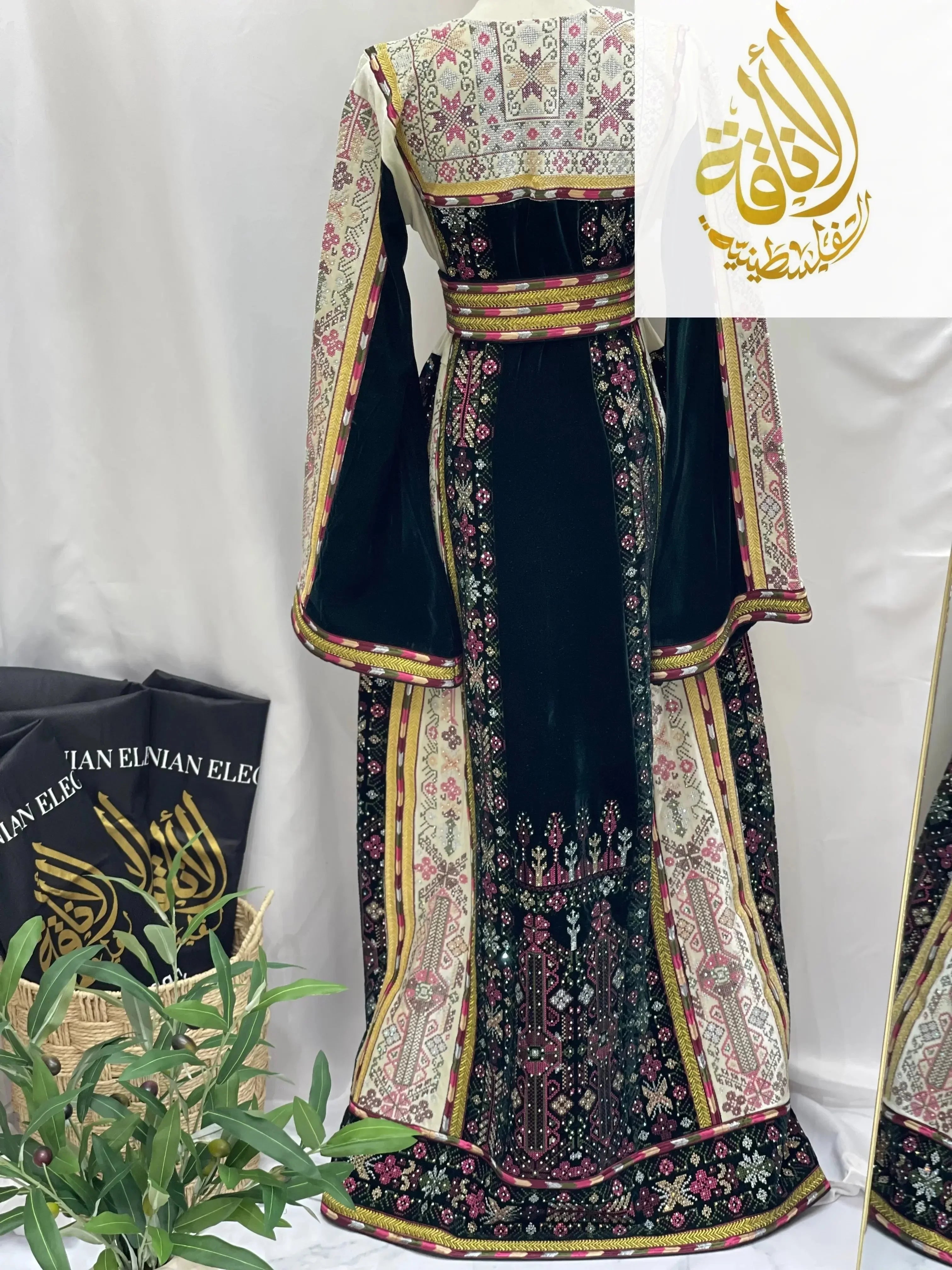 2-Color Spandex Velvet Embroidered Thoub | Elegant & Comfortable Formal Wear Palestinian Elegance
