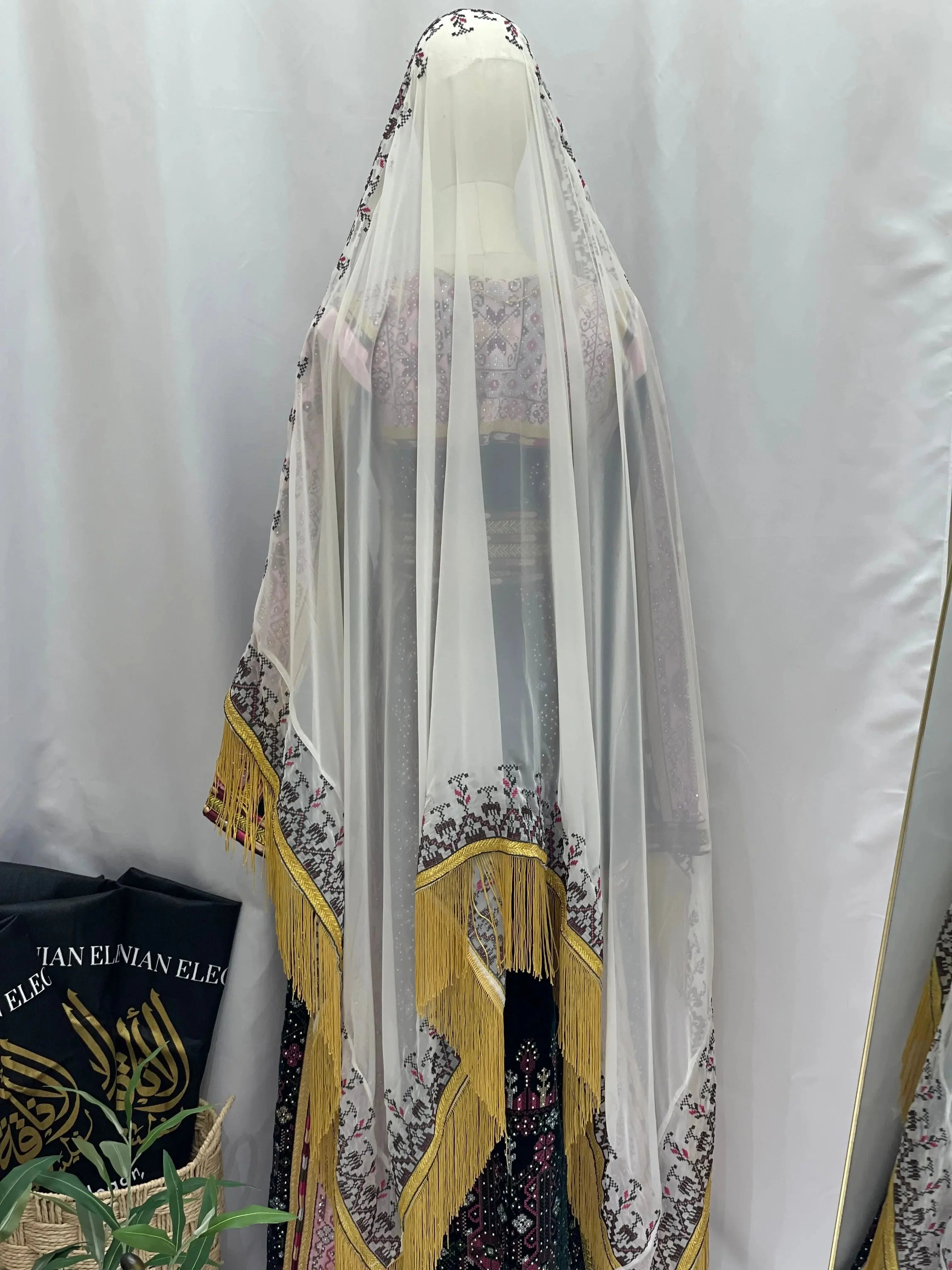 2-Color Spandex Velvet Embroidered Thoub | Elegant & Comfortable Formal Wear Palestinian Elegance