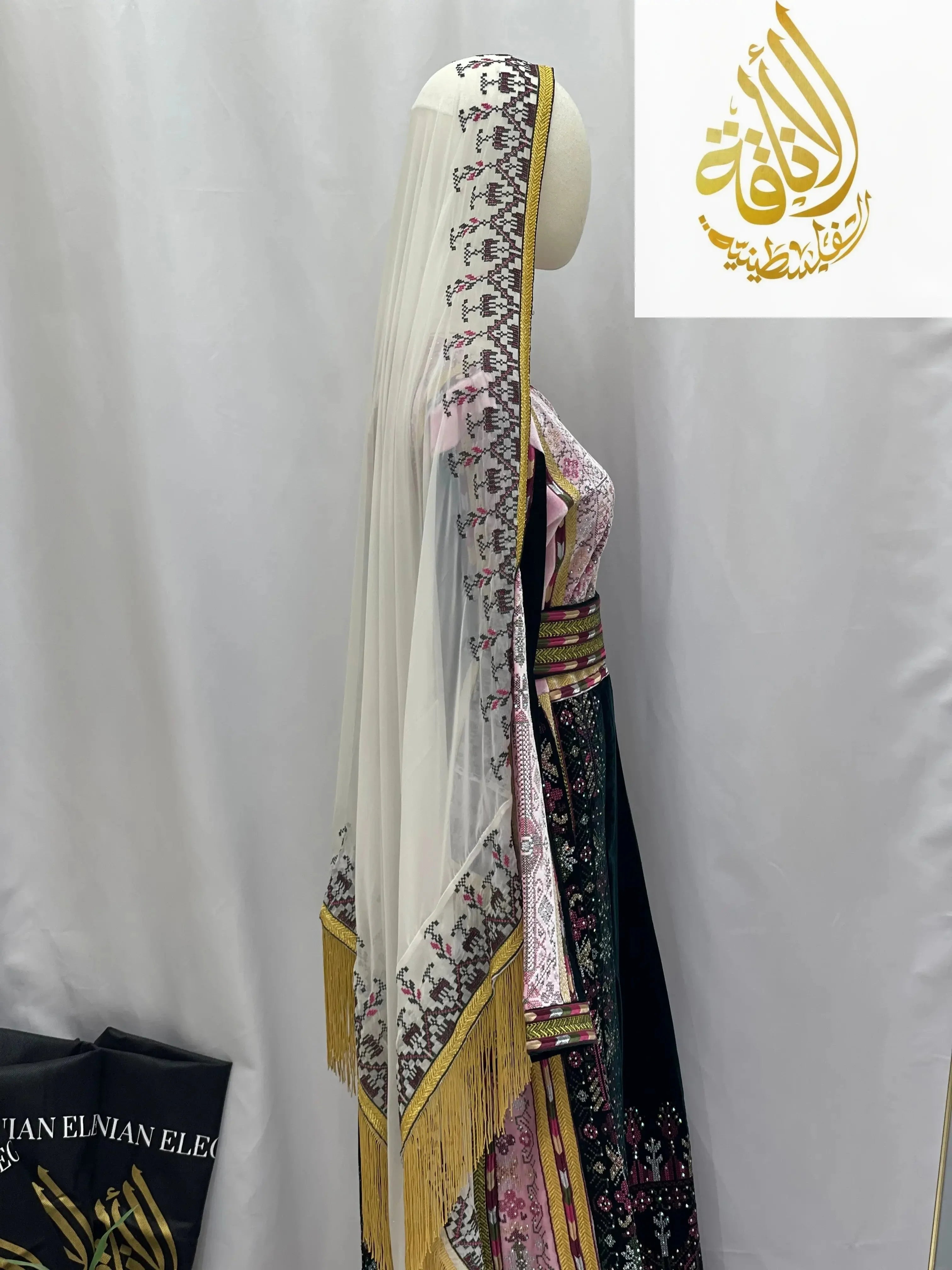 2-Color Spandex Velvet Embroidered Thoub | Elegant & Comfortable Formal Wear Palestinian Elegance