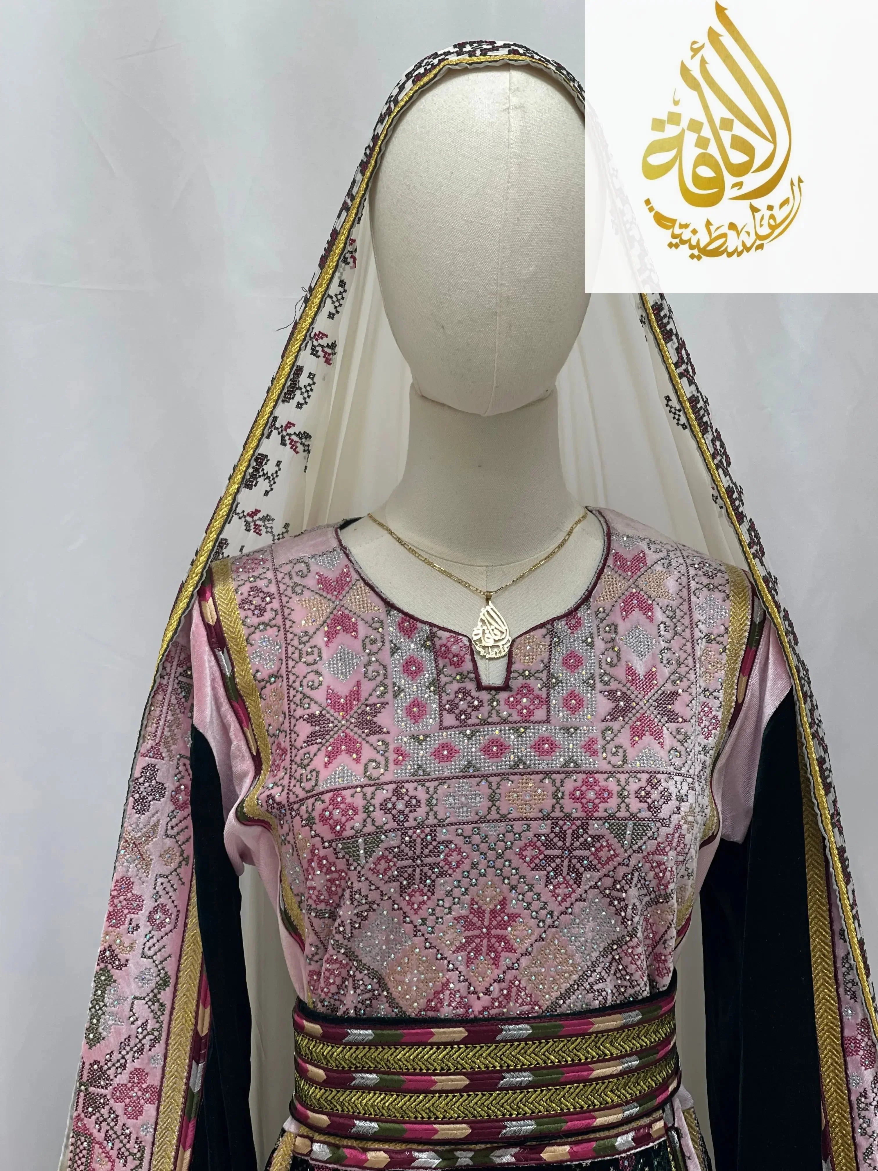 2-Color Spandex Velvet Embroidered Thoub | Elegant & Comfortable Formal Wear Palestinian Elegance