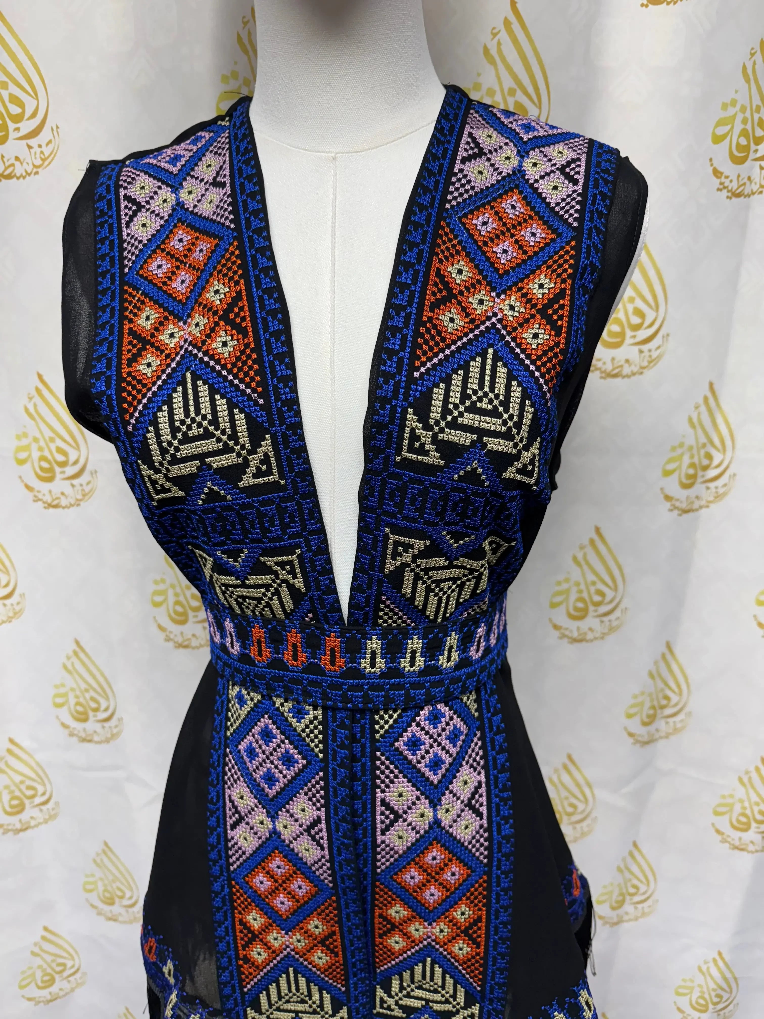 Embroidered Chiffon Vest Palestinian Elegance