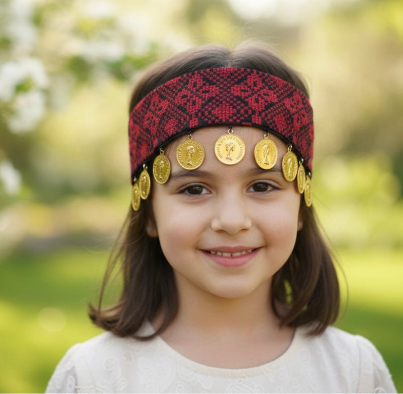 Little Girls Heritage Coin Headband - Palestinian Elegance