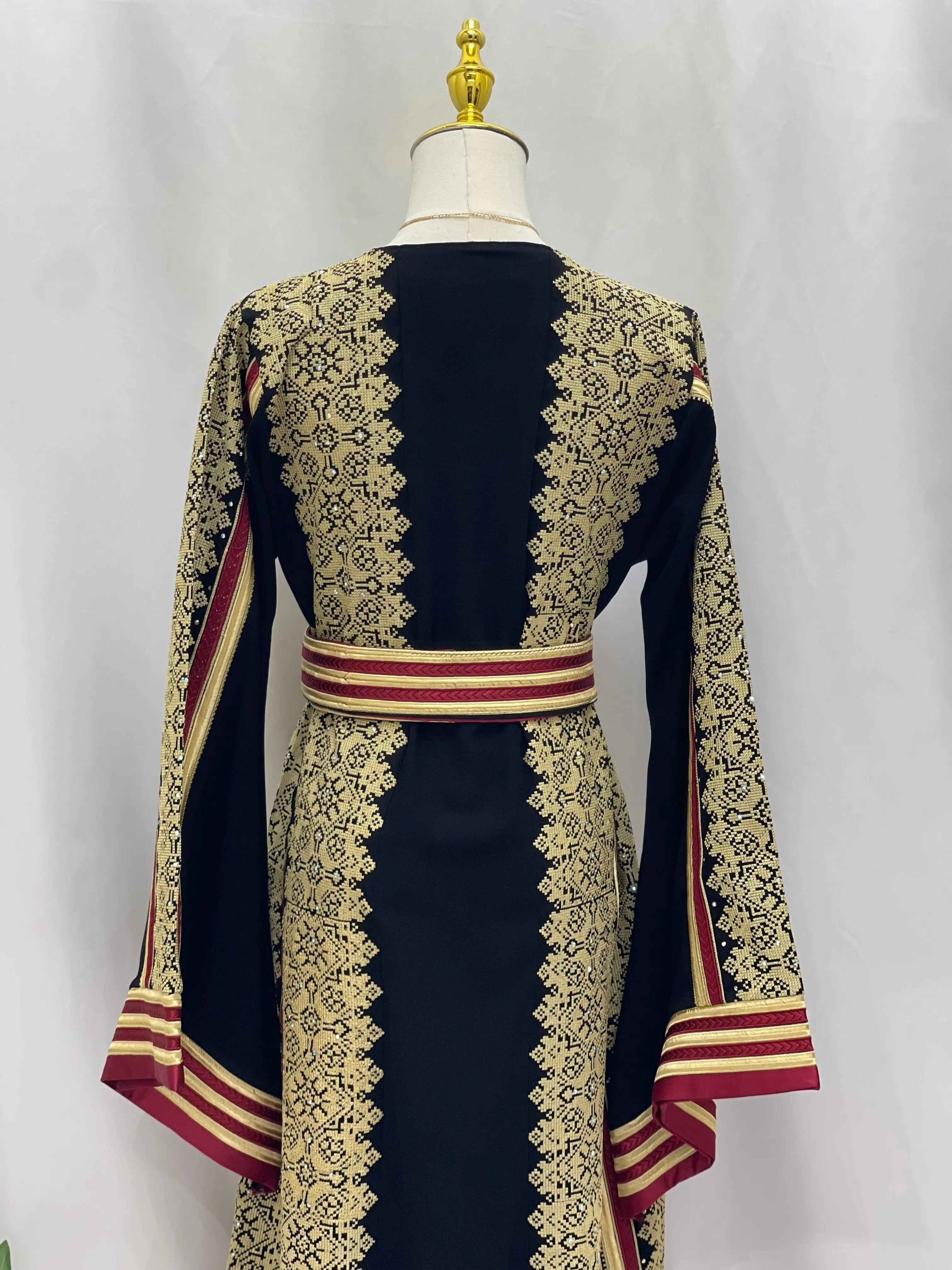 Embroidered Black Gold Thoub - Elegance & Tradition Palestinian Elegance