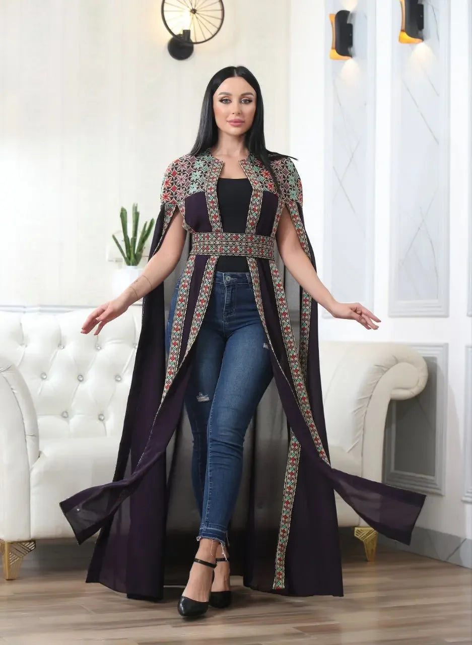 Multi-Color Embroidered Star Bisht – Elegant and Stylish Wardrobe Essential Palestinian Elegance