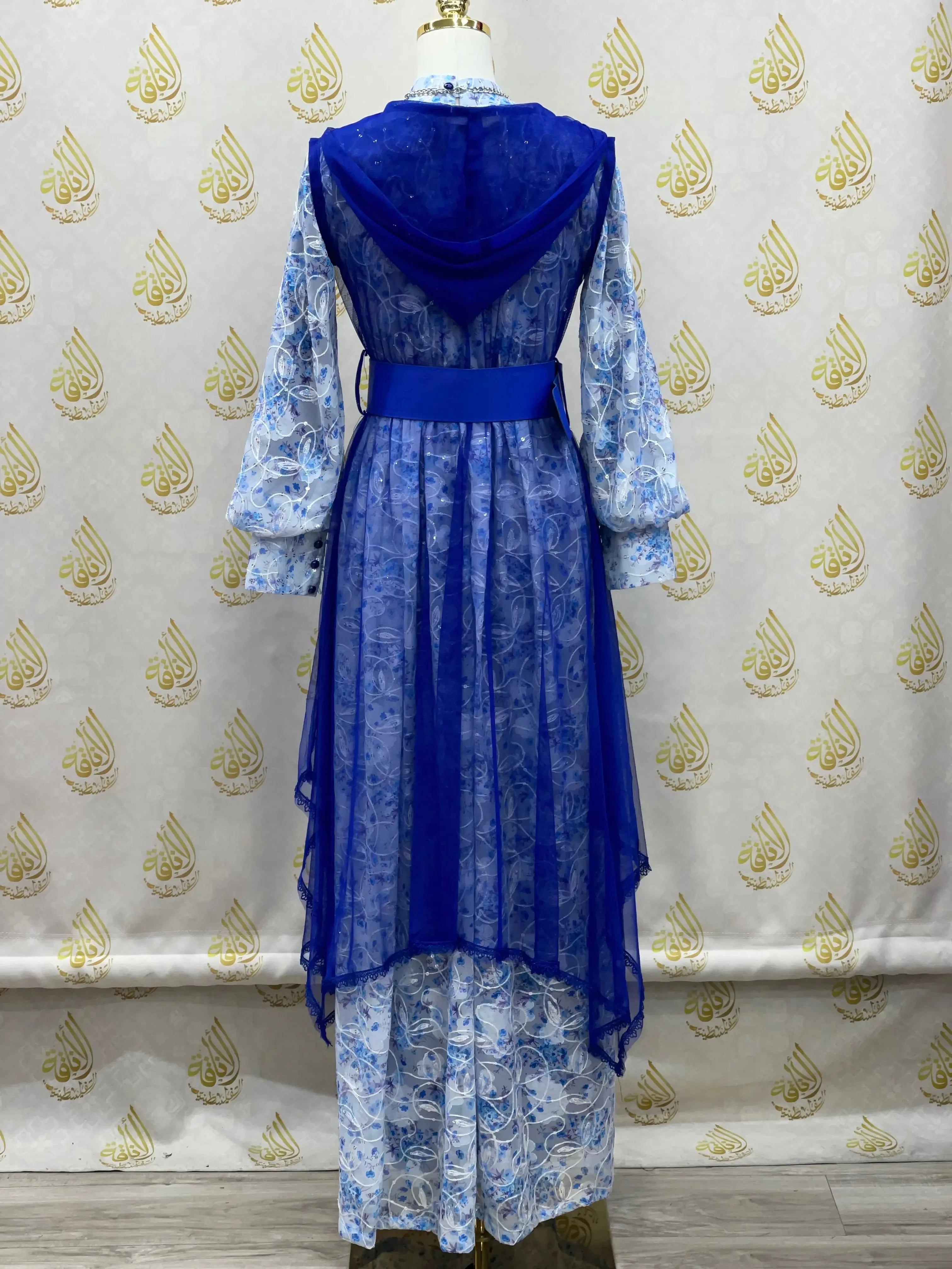 Floral Embroidered Mesh Overlay Dress with Beads: Enchanting Elegance and Grace Palestinian Elegance