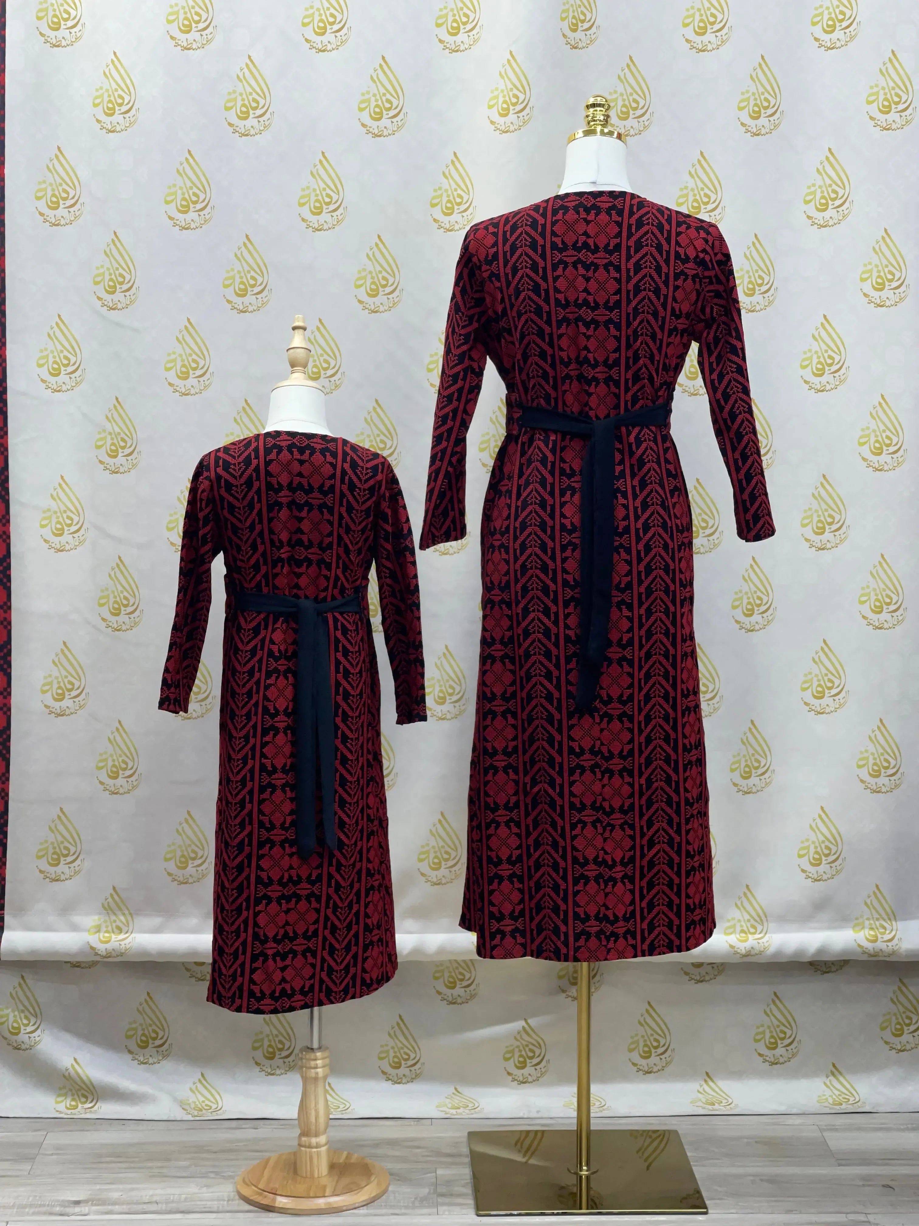 Palestinian Elegance embroidered cardigan for kids and adults in red and black with intricate patterns