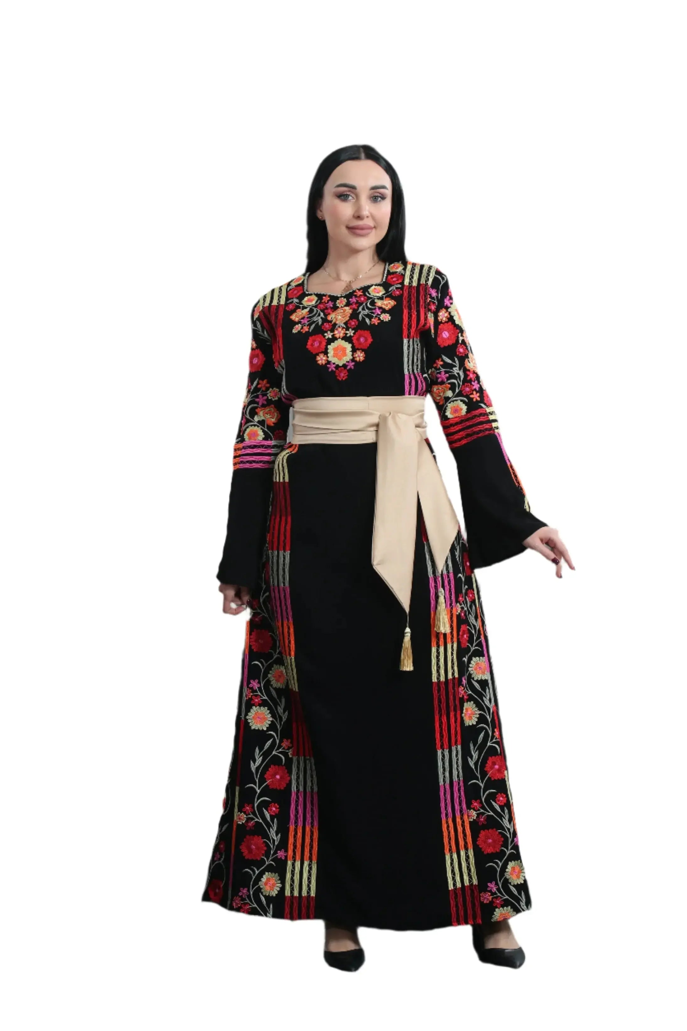 Vibrant Elegance: The Embroidered Multicolored Thoub Palestinian Elegance