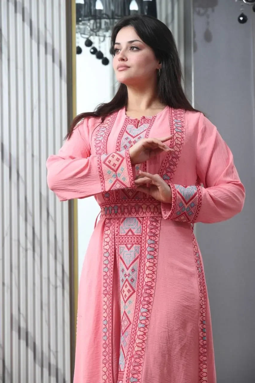 Elegant 2Pc Cy Embroidery Abaya: A Statement of Elegance and Style Palestinian Elegance