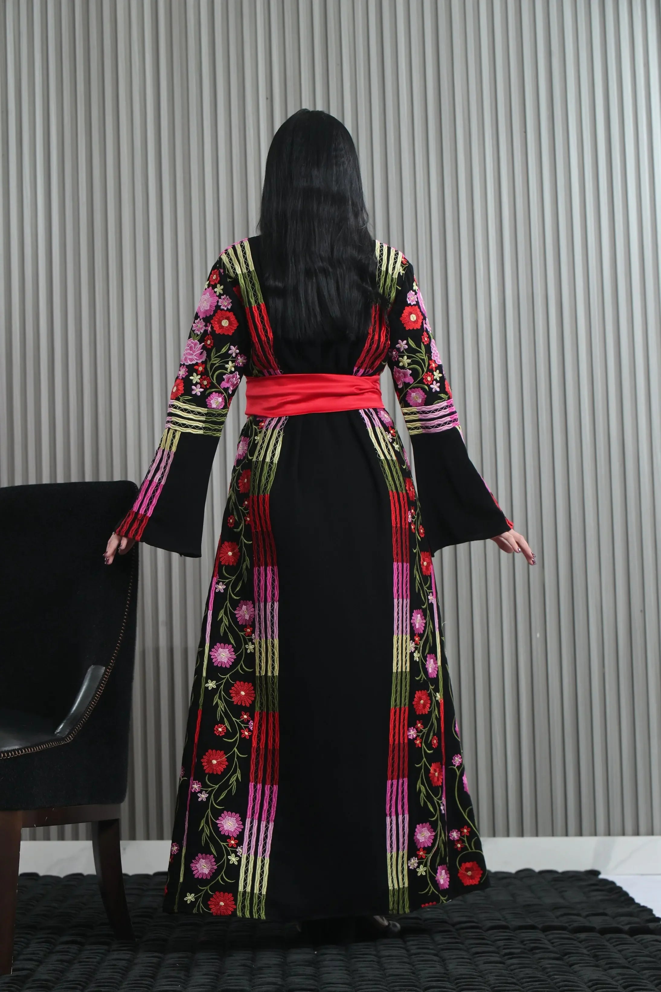 Vibrant Elegance: The Embroidered Multicolored Thoub Palestinian Elegance