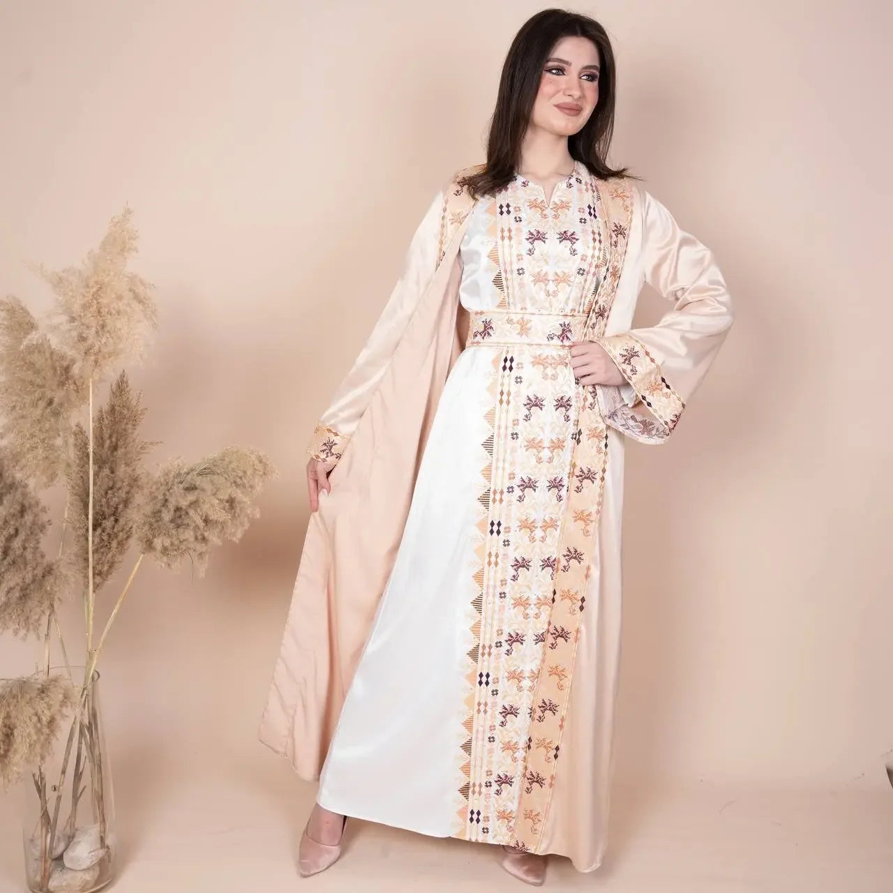 Embroidery Satin Kaftan: Luxurious Style and Unique Elegance Palestinian Elegance