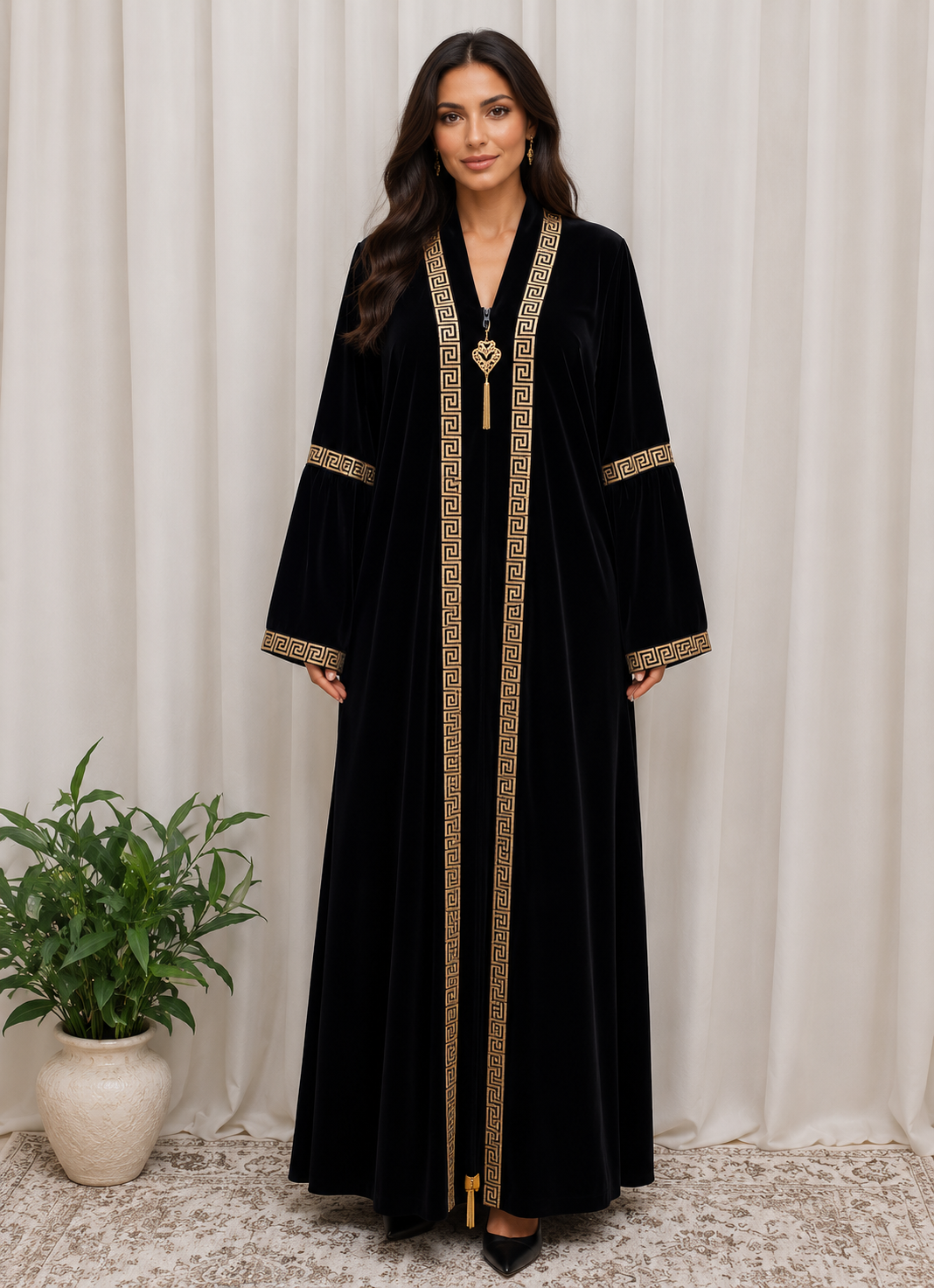 Aurelia Velvet Abaya-is a refined statement piece crafted from soft