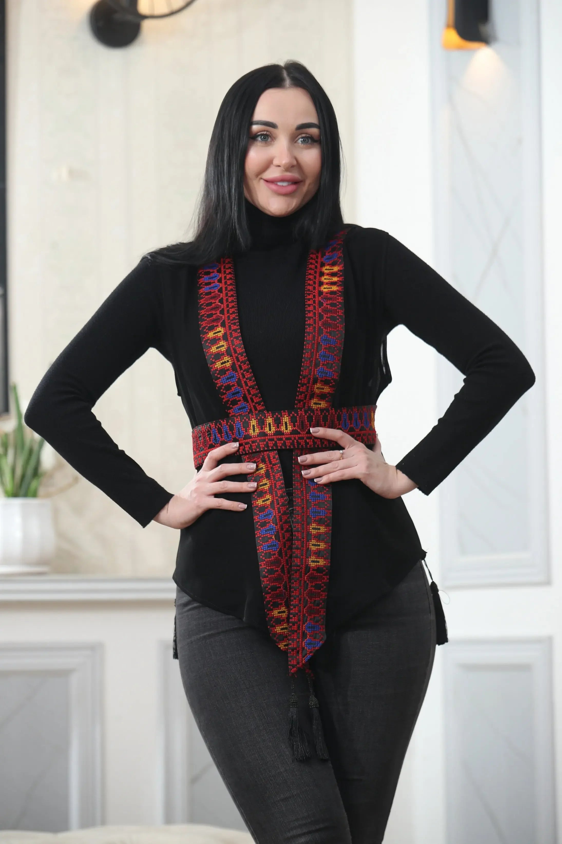 Chiffon Colorful Embroidered Vest - Vibrant & Stylish Layer Palestinian Elegance