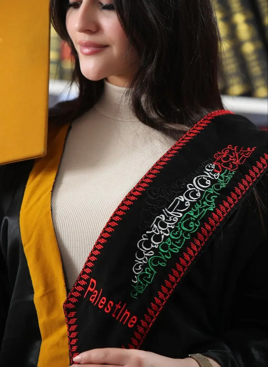 Embroidered Stole with Palestine Map & Arabic Script – Celebrate Cultural Heritage Palestinian Elegance