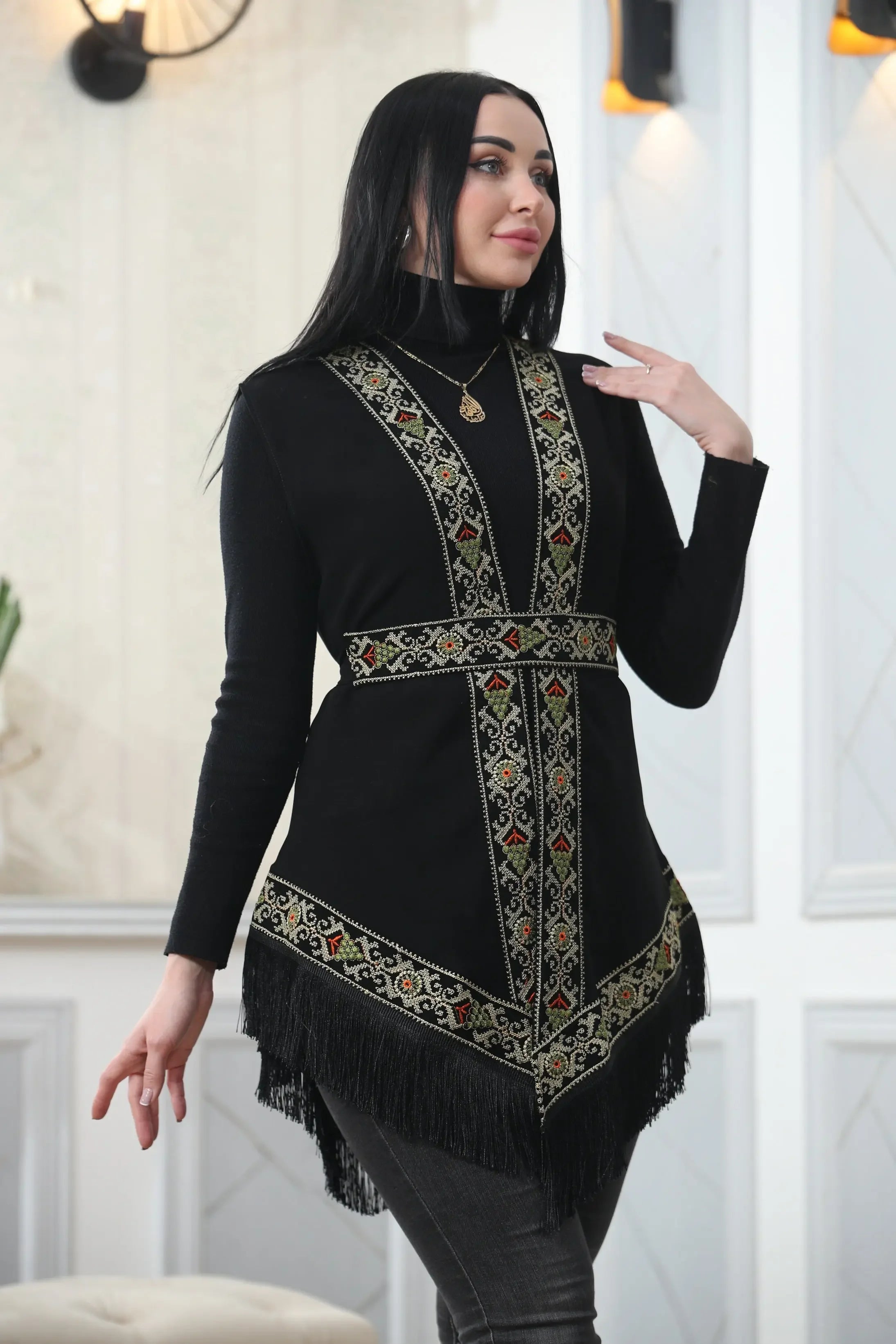 Embroidered Chiffon Vest Palestinian Elegance