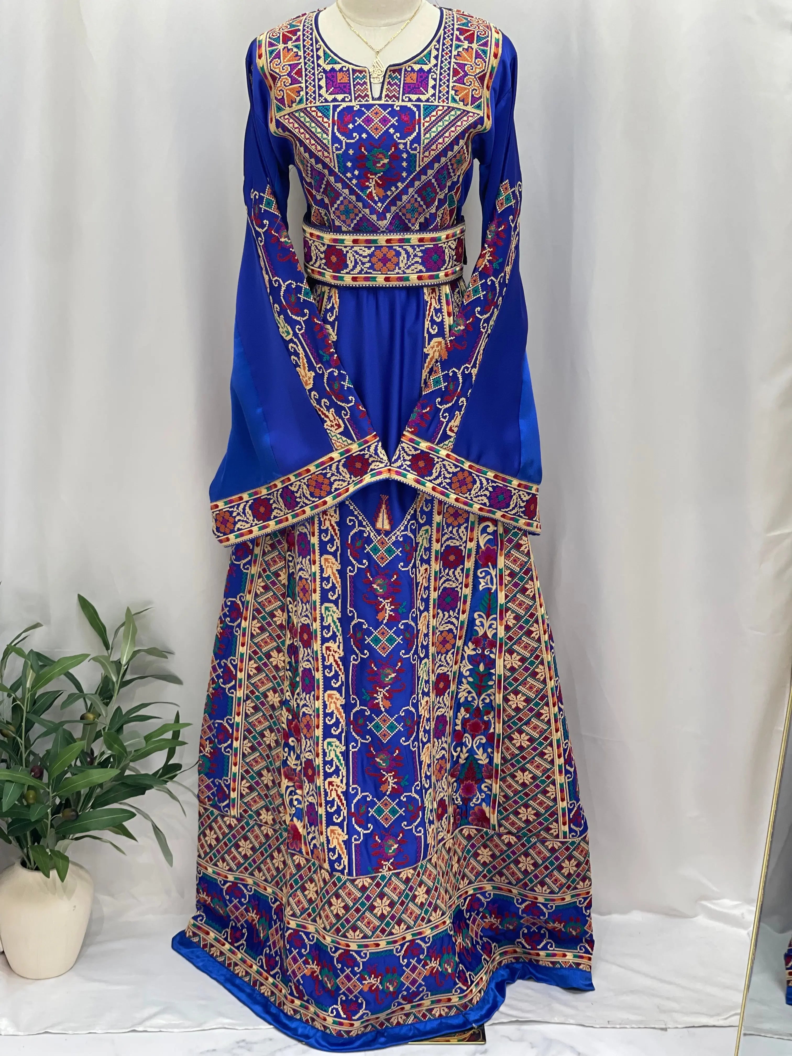 Luxury Embroidered Royal Blue Thoub Palestinian Elegance